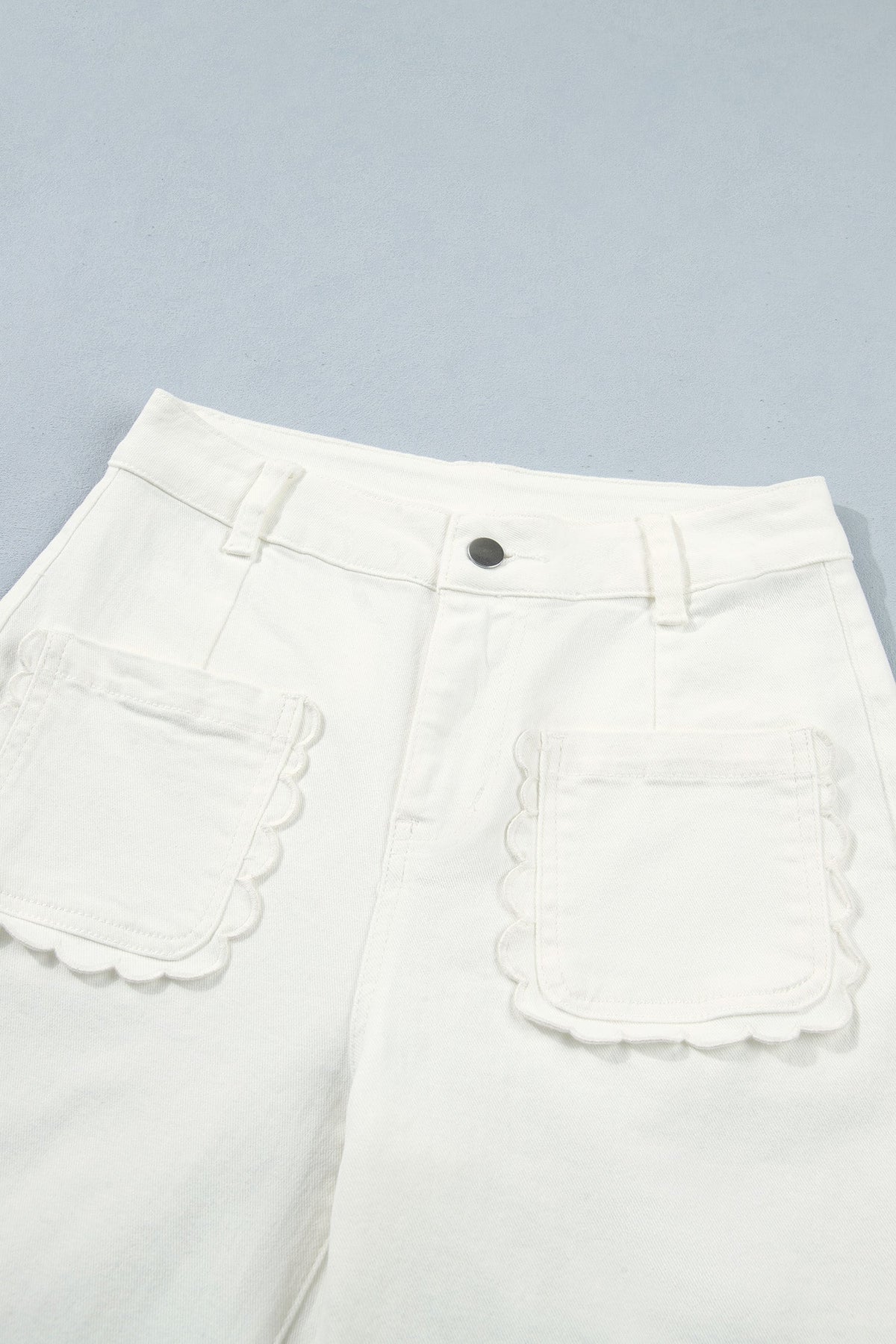 Solid Denim Scalloped Patch Pocket Shift Jeans
