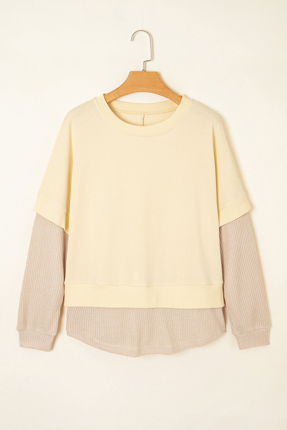 Solid Faux Layered Patchwork Crewneck Sweatshirt