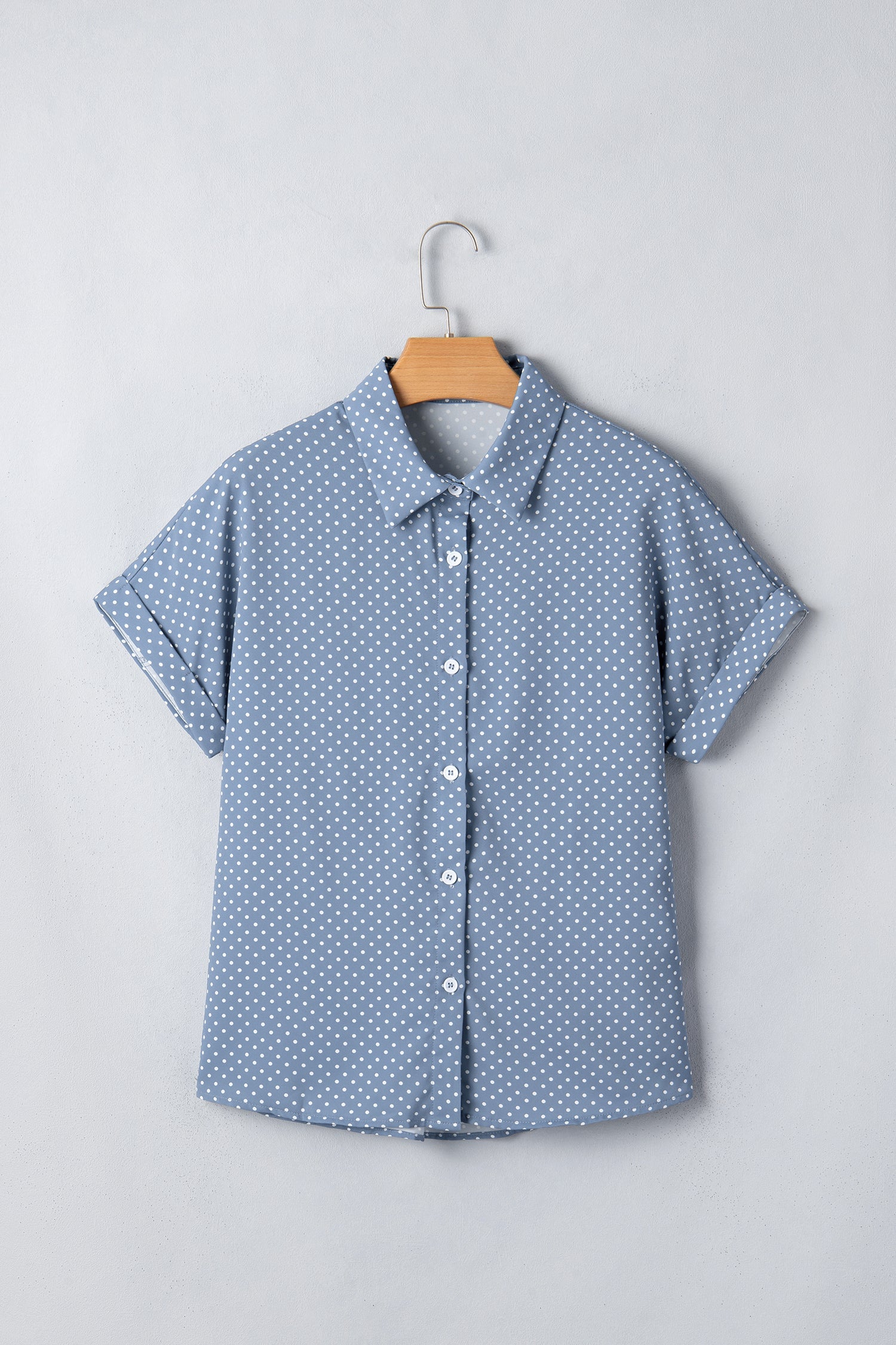 Polka Dot Cuffed Short Sleeve Buttoned Shirt