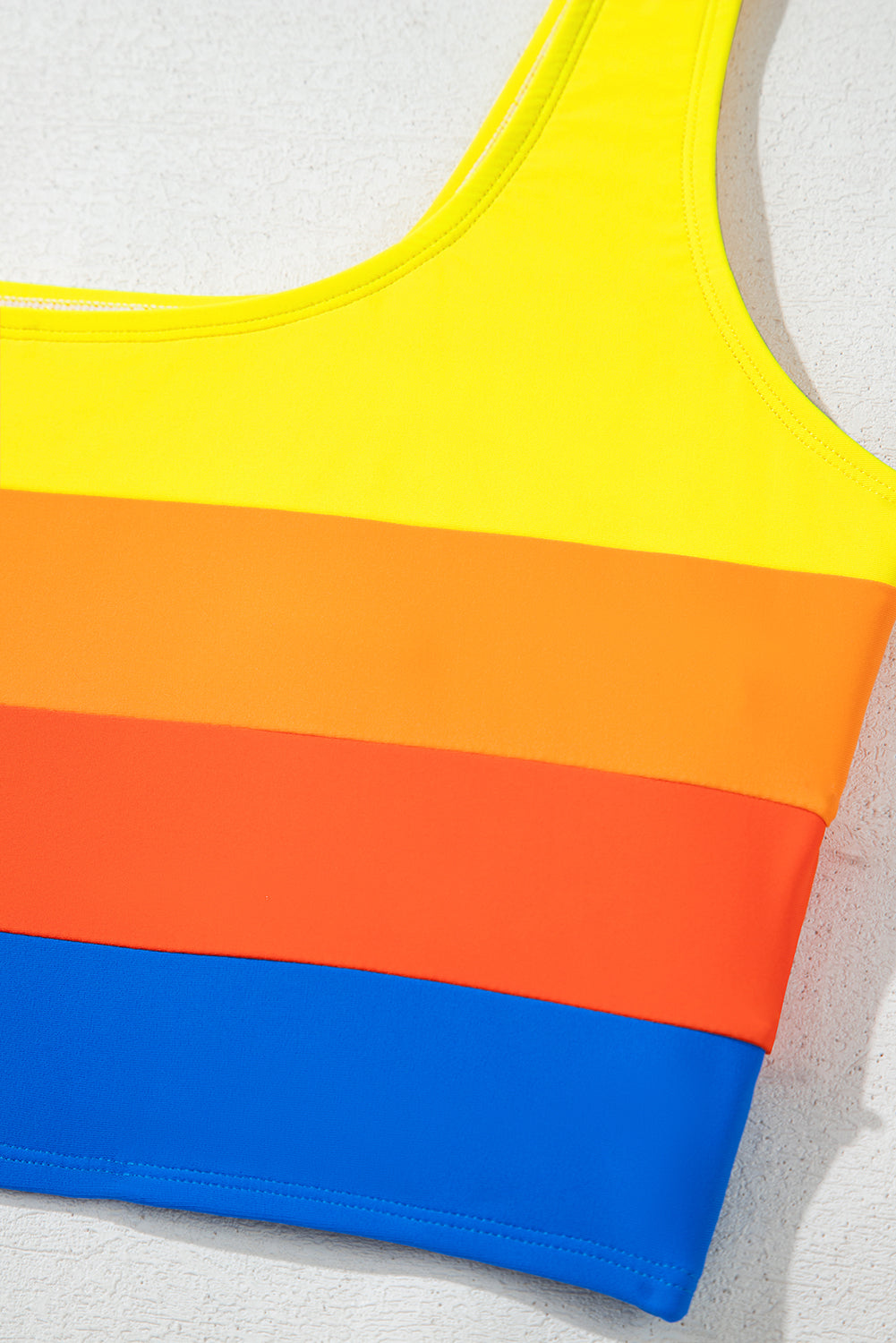 Colorblock Square Neck Top & High Waist Bikini Set