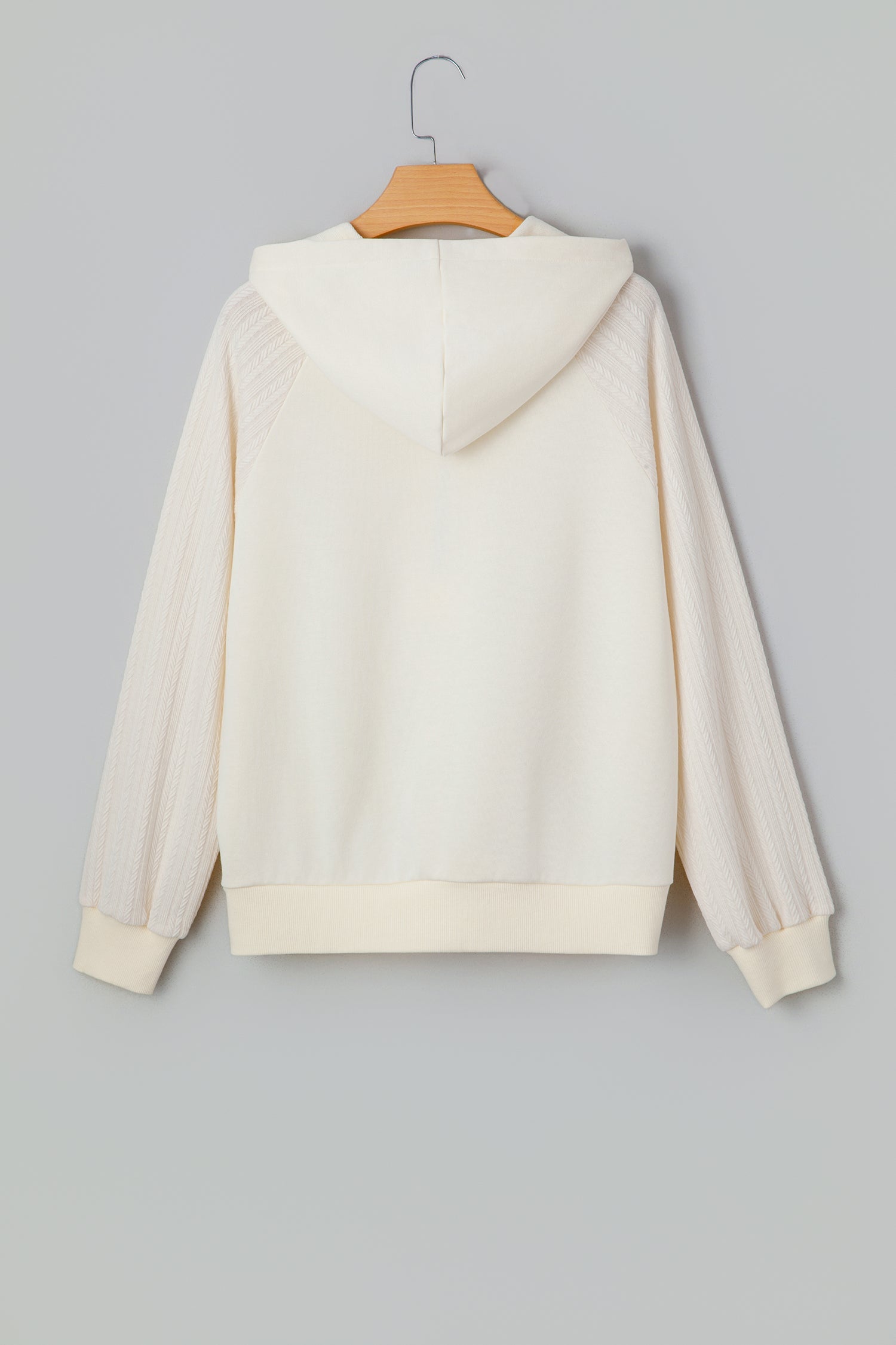 Solid Half-Zip Textured Patchwork Sleeve Hoodie
