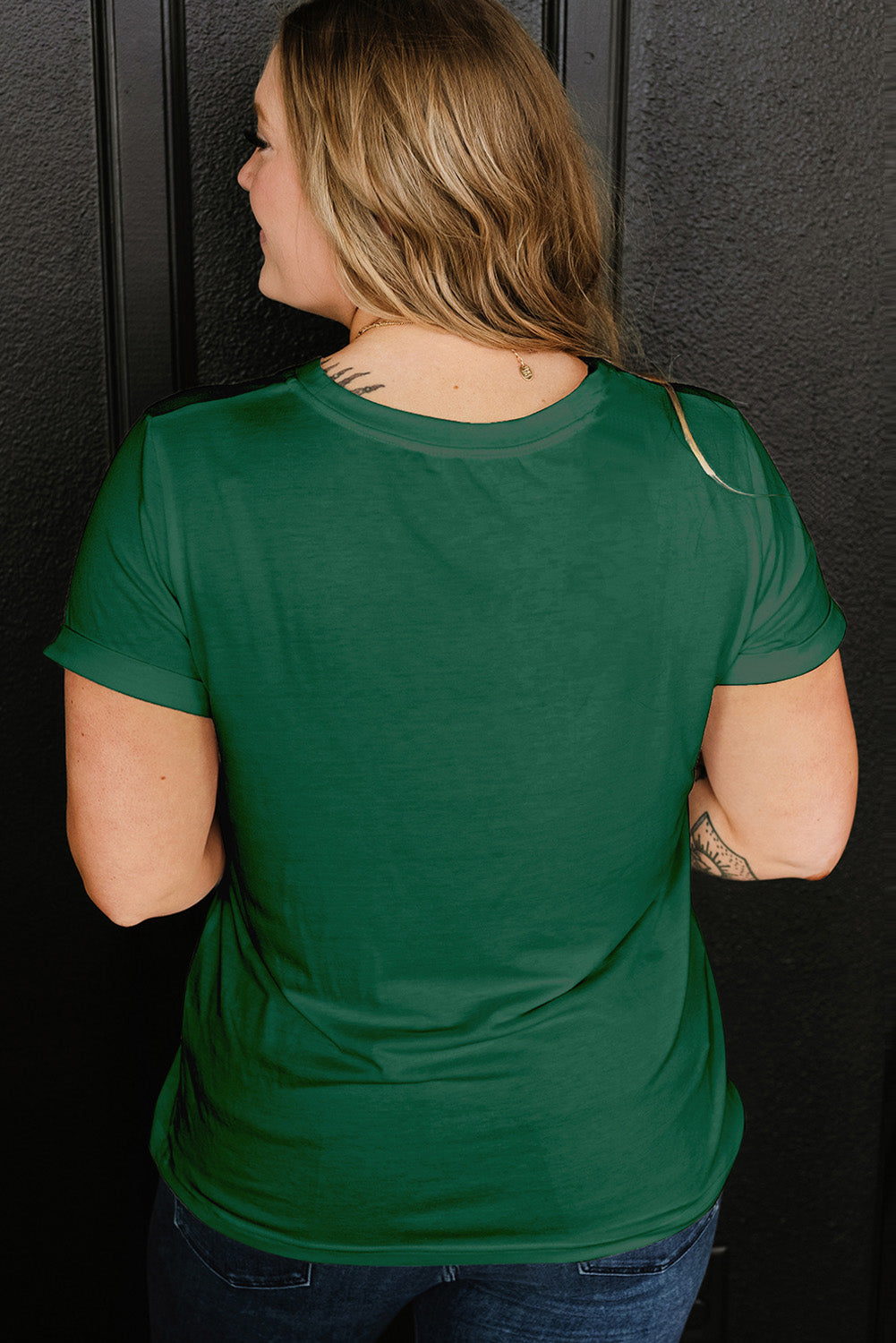 Plus Size Solid Rolled Short Sleeve T-Shirt