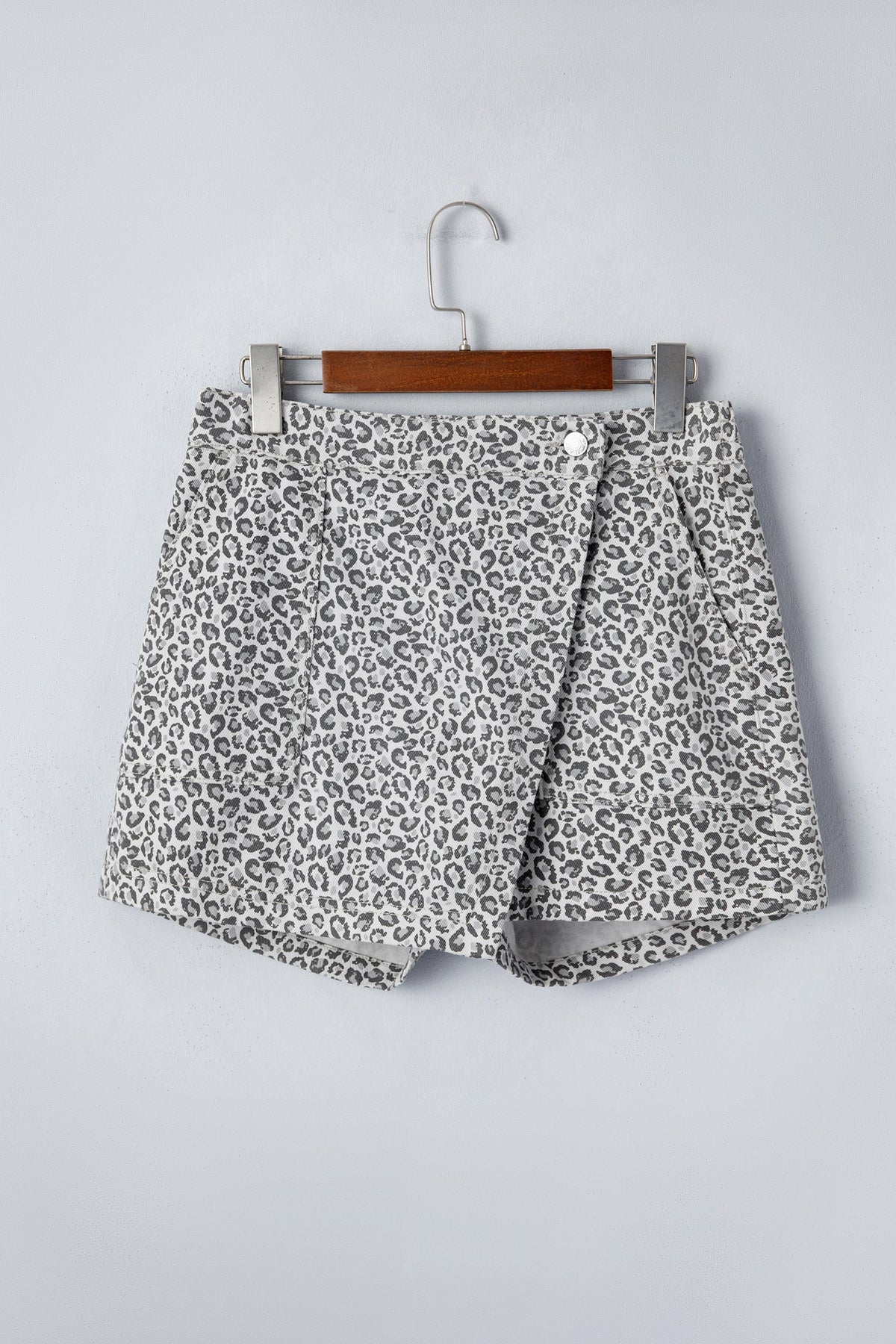 Leopard Denim Wrap Front Shorts