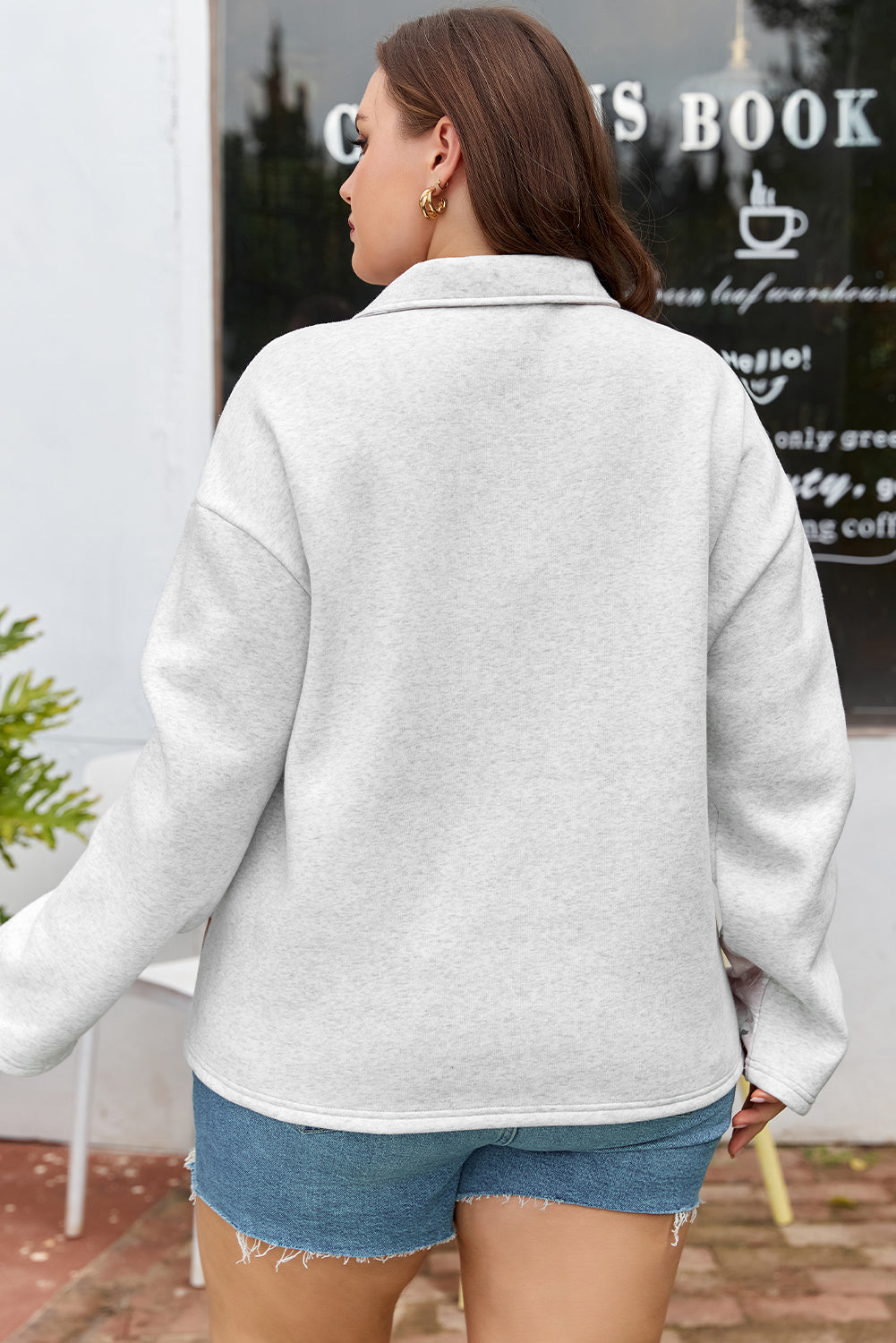 Plus Size Camo Patchwork Zipped Collar Pullover Sweatshirt