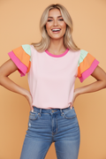 Colorblock Flutter Sleeve Round Neck T-Shirt