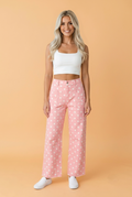 Polka Dot Denim Raw Hem Barrel Jeans