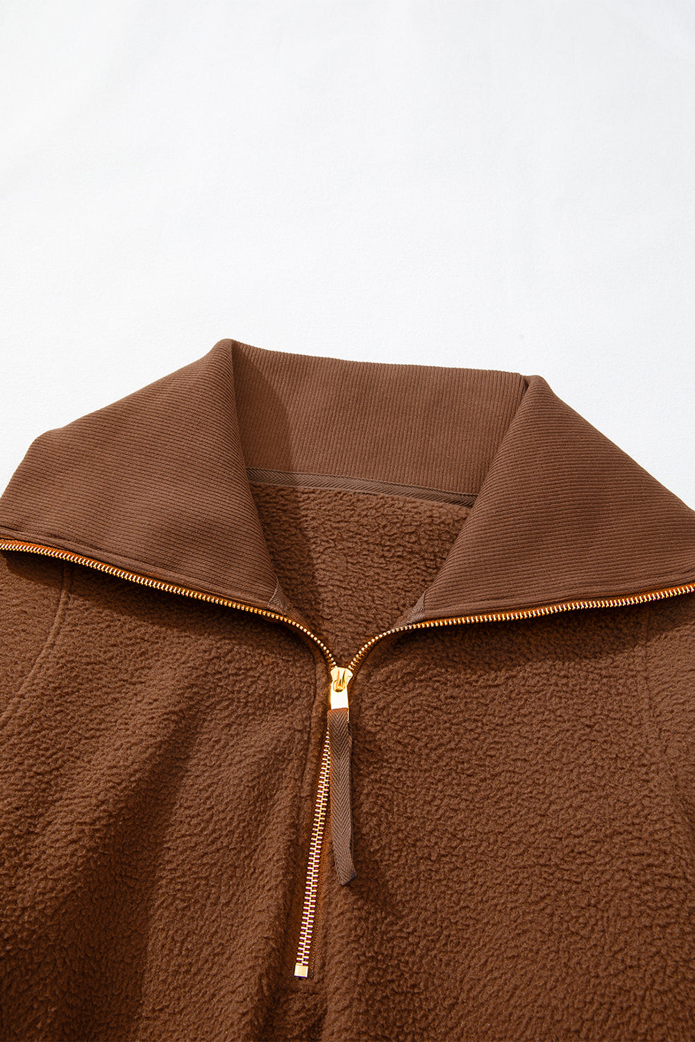 Solid Half-Zip Fleece Pocketed Sweatshirt