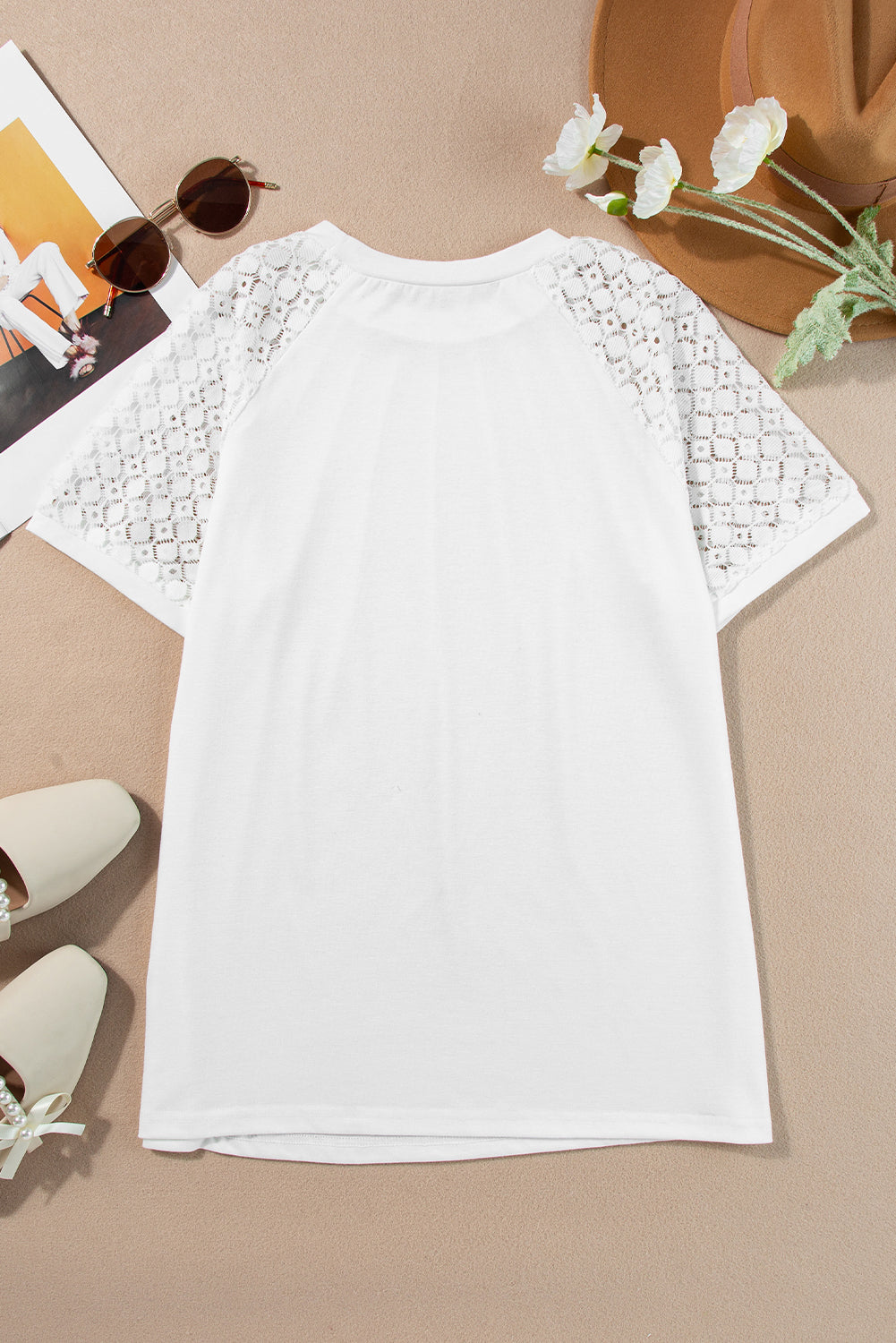 Lace Patchwork Raglan Sleeve Seam Detail Tee