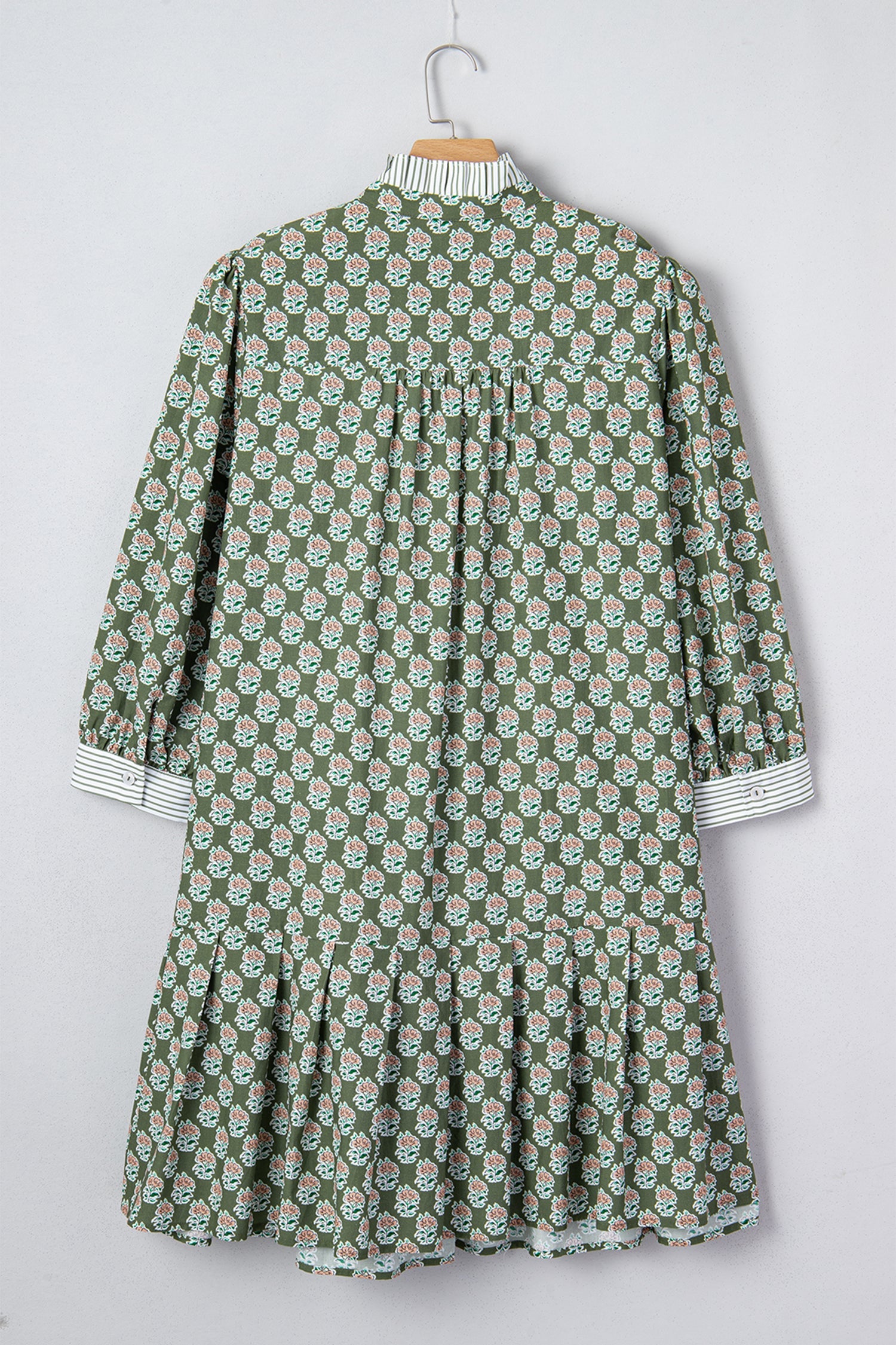 Plus Size Floral Stripe Contrast 3/4 Sleeve Dress