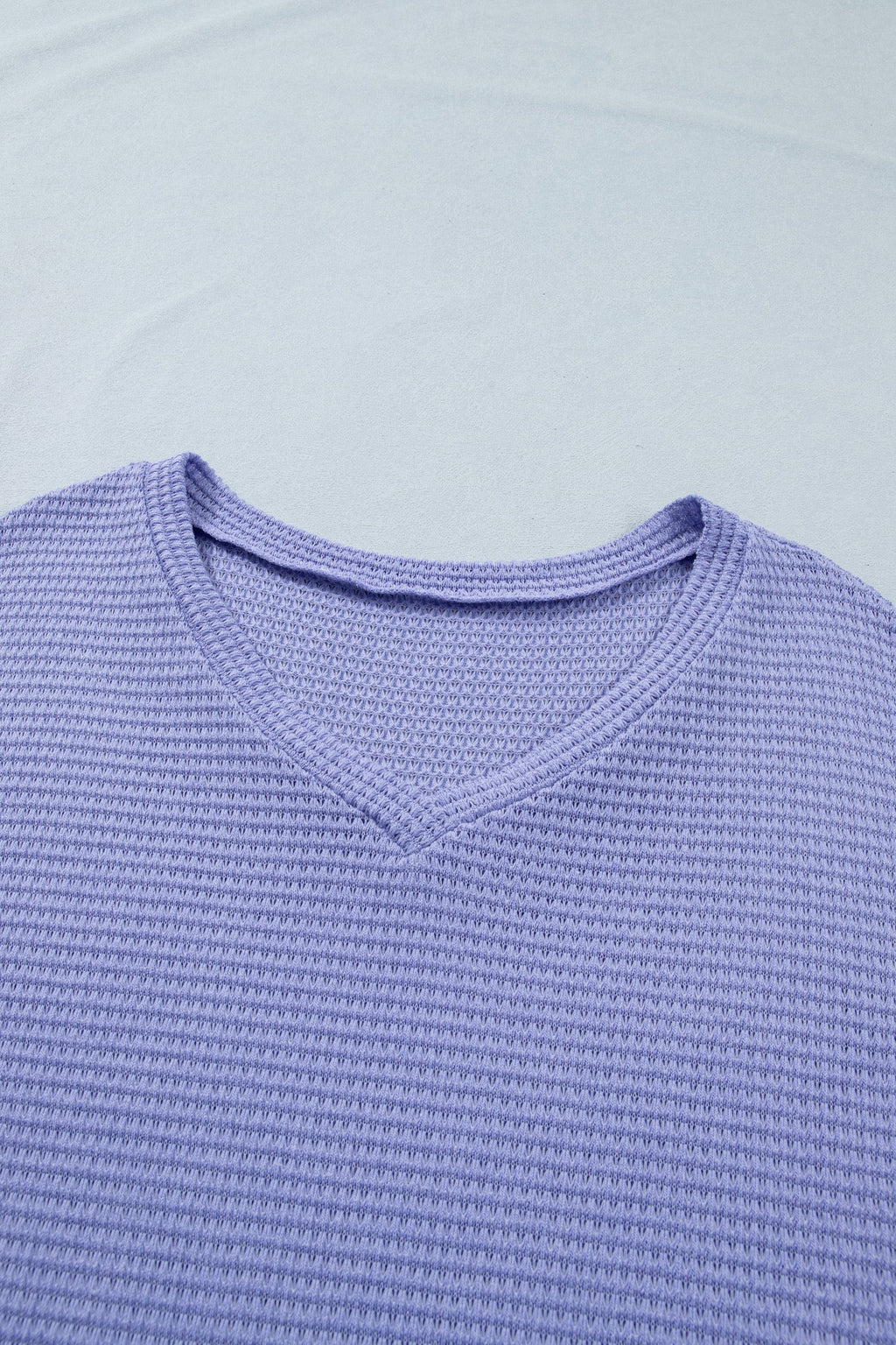 Plus Size Solid Waffle Knit V-Neck Short Sleeve Top