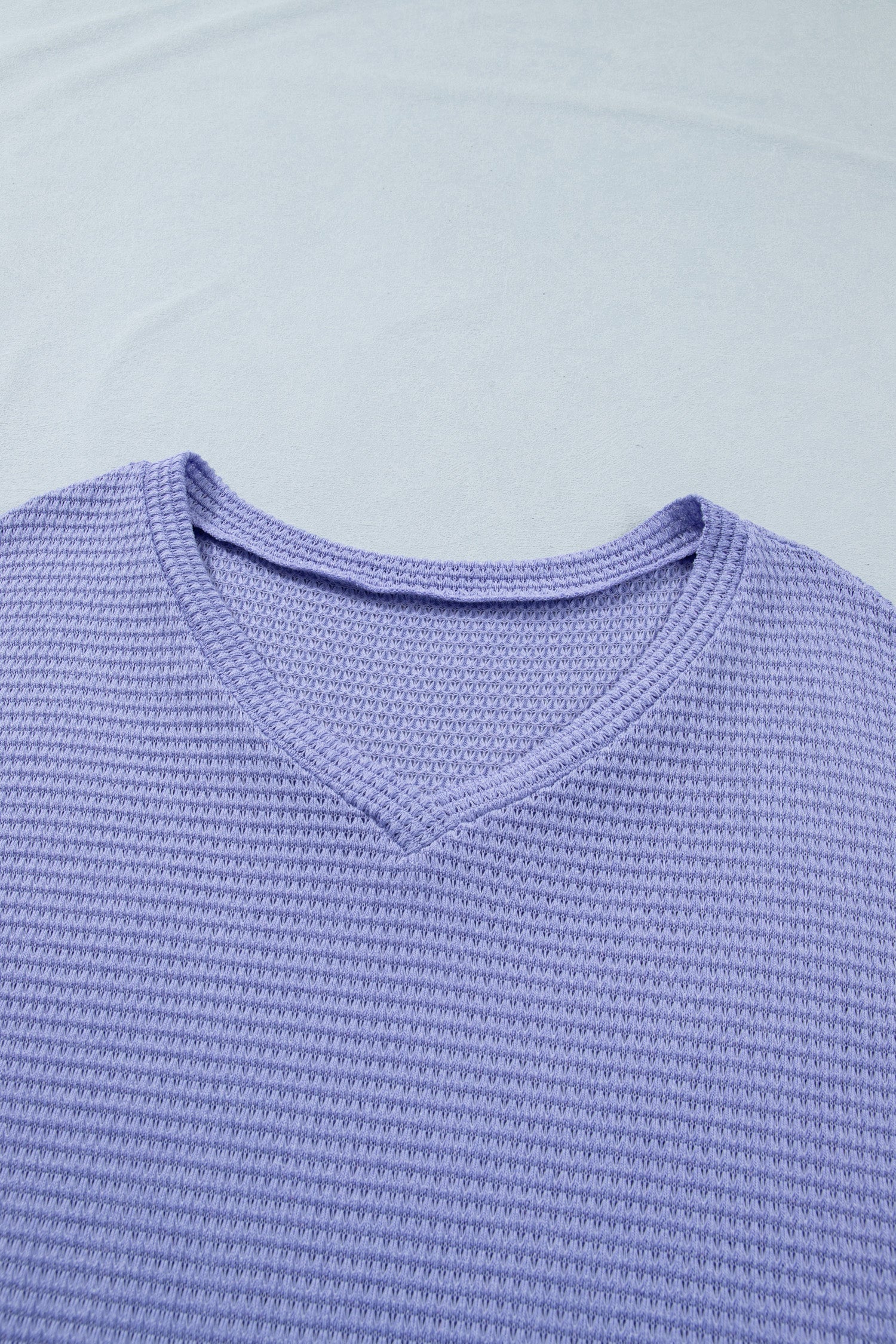 Plus Size Solid Waffle Knit V-Neck Short Sleeve Top