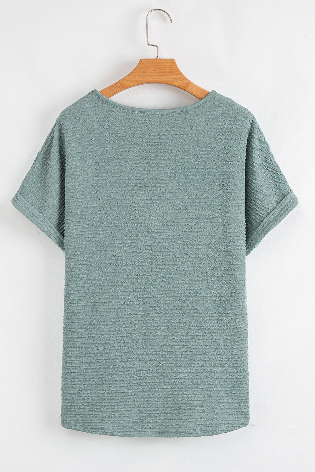 Solid Textured Wide Sleeve V-Neck T-Shirt