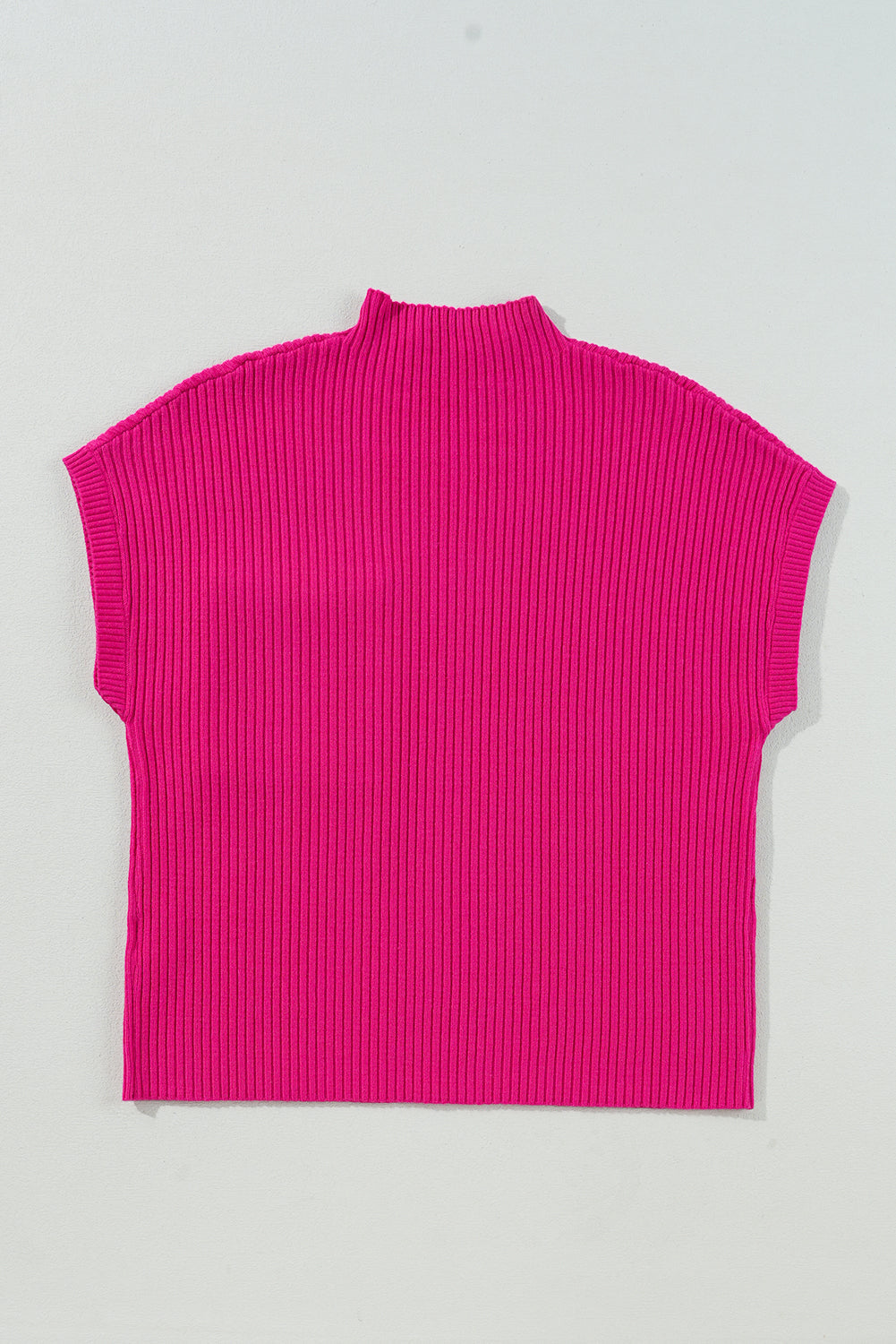 Solid Ribbed Knit Patch Pocket Short Sleeve Sweater