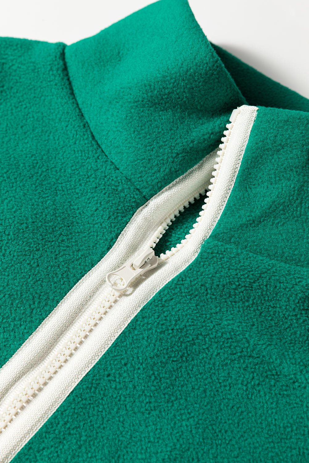 Plus Size Fleece Contrast Trim Half Zip Pocketed Sweatshirt