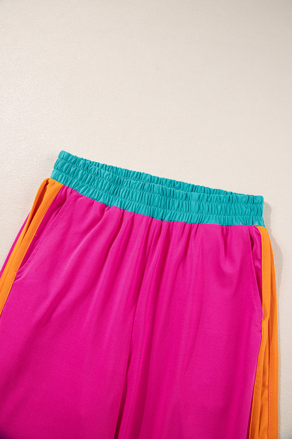 Colorblock Short Sleeve Top & Wide Leg Pants Set