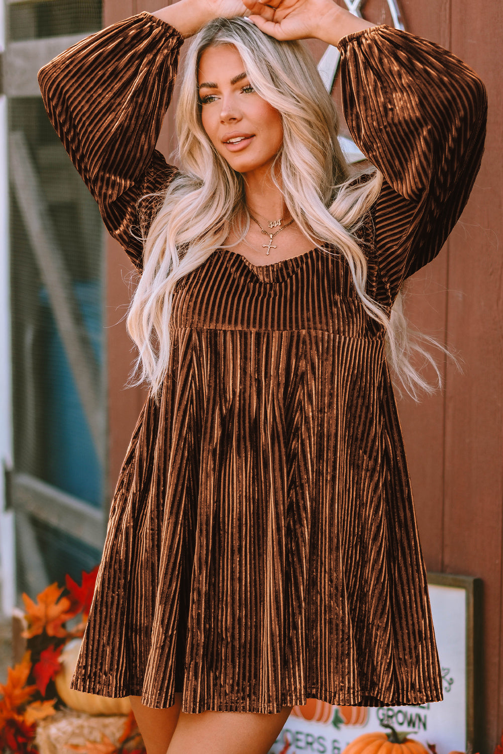 Velvet Tie-Back Square Neck Babydoll Dress