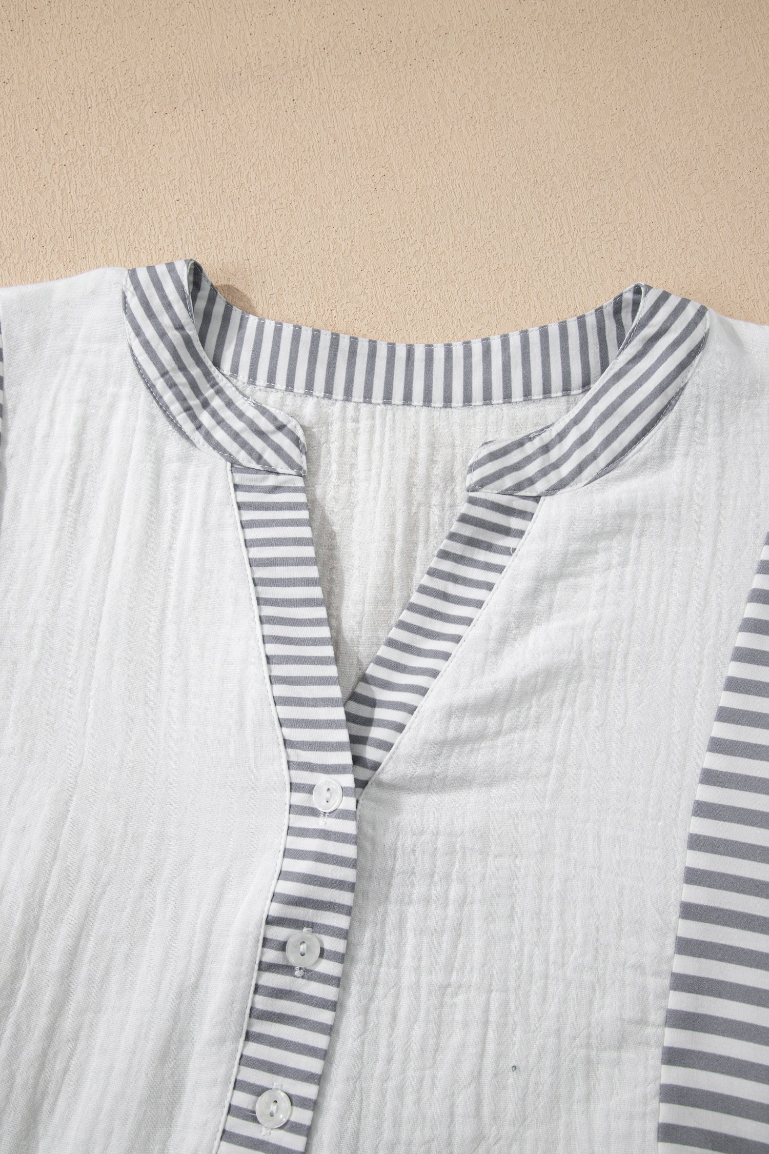 Stripe Gauze Patchwork Half Buttoned Babydoll Blouse