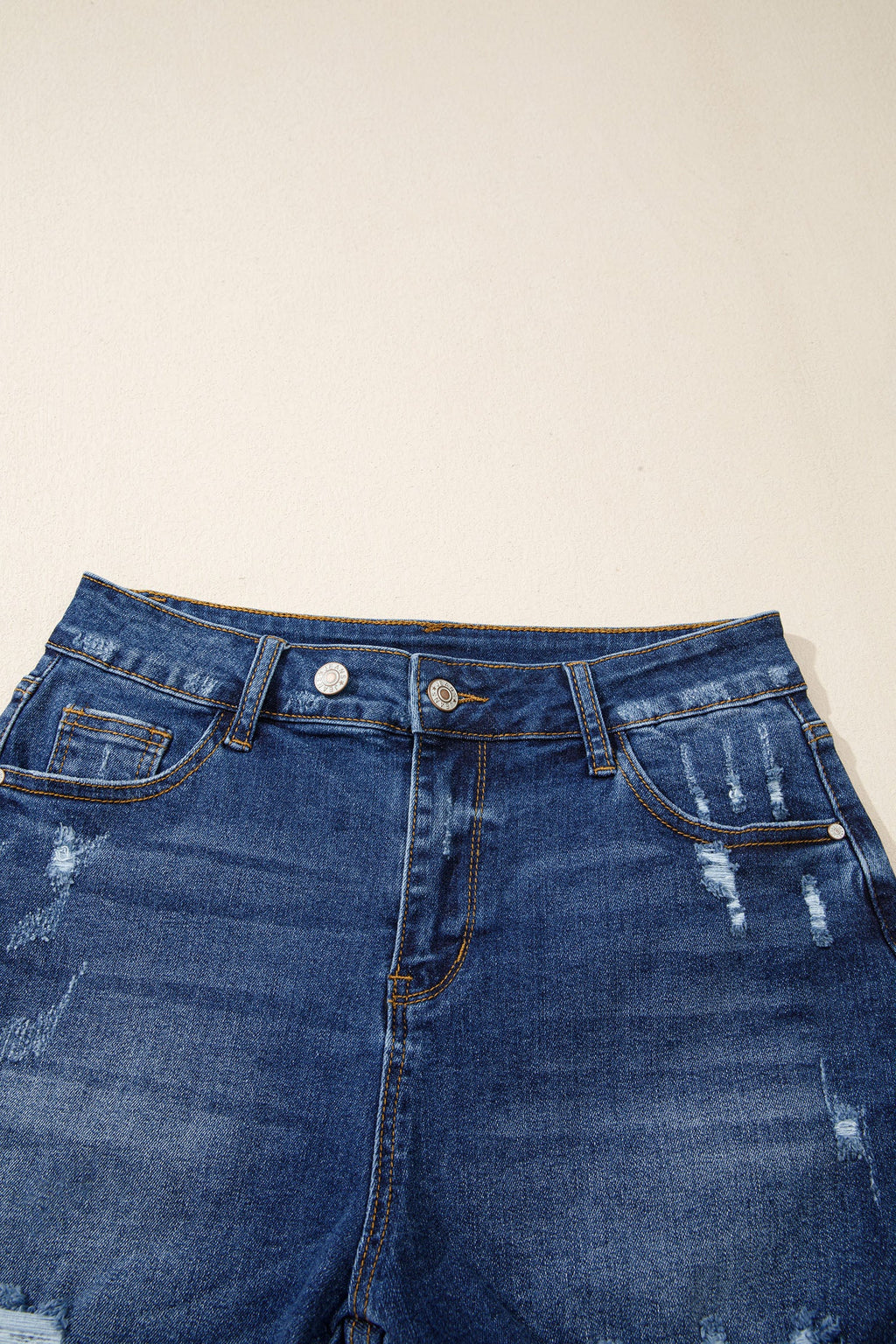Distressed Denim Asymmetric Raw Hem Shorts