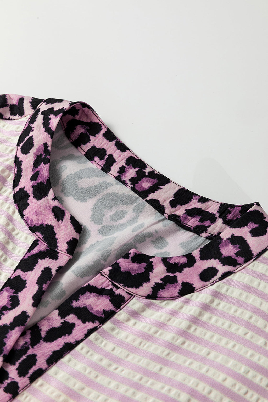 Stripe Leopard Patchwork Long Sleeve Shirt