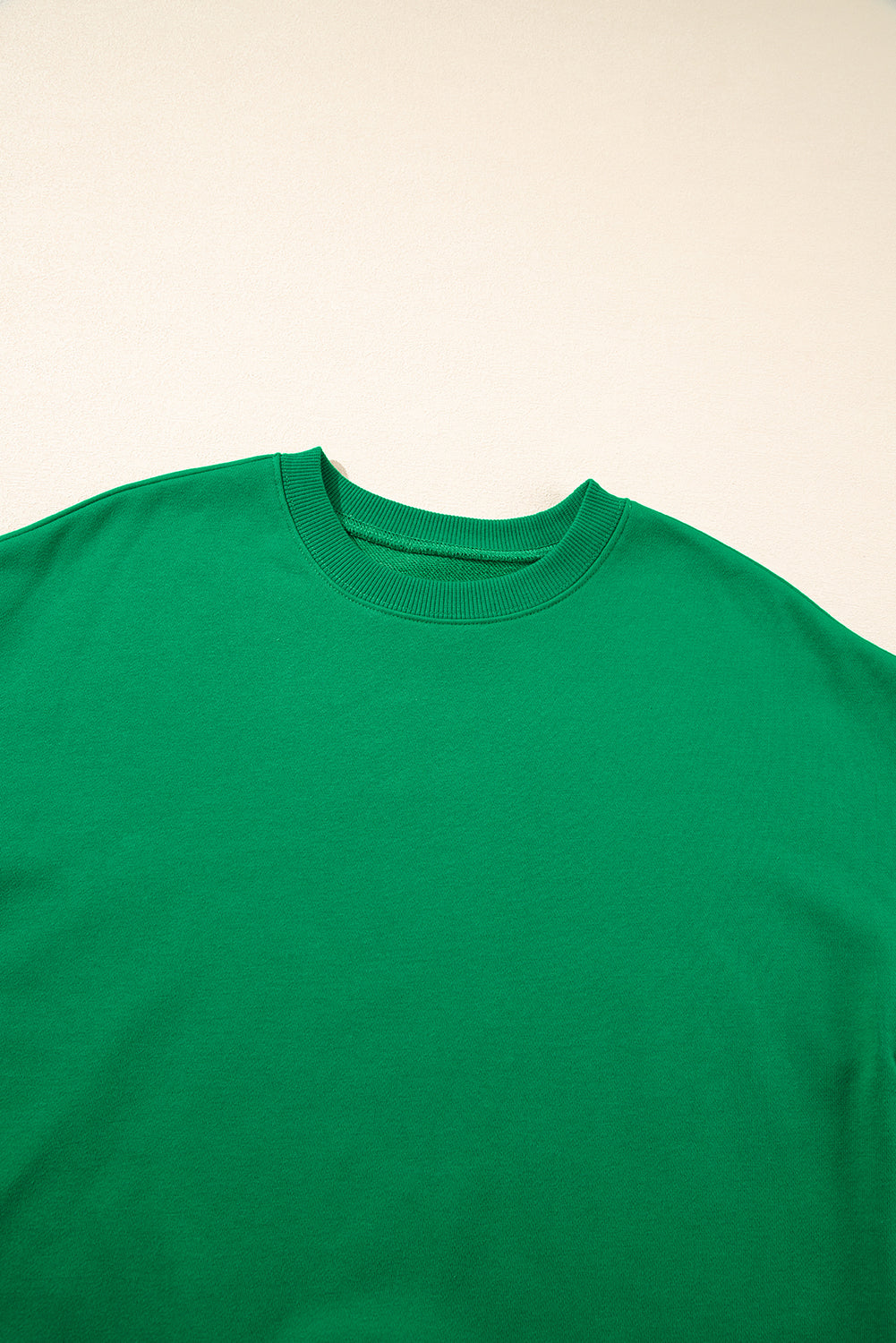 Solid Drop Shoulder Crewneck Pullover Sweatshirt
