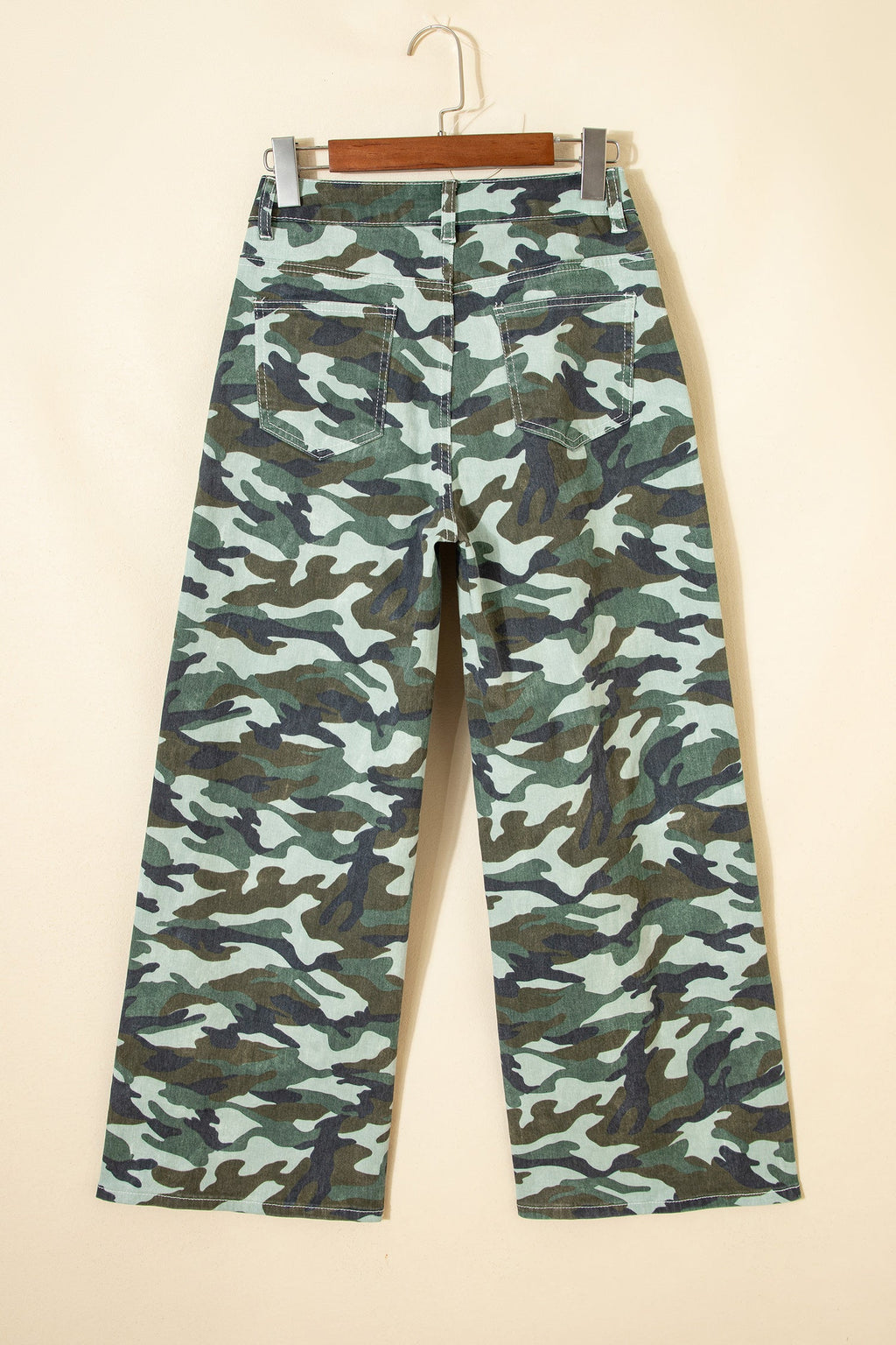Camo Wide Leg Drawstring Denim Pants