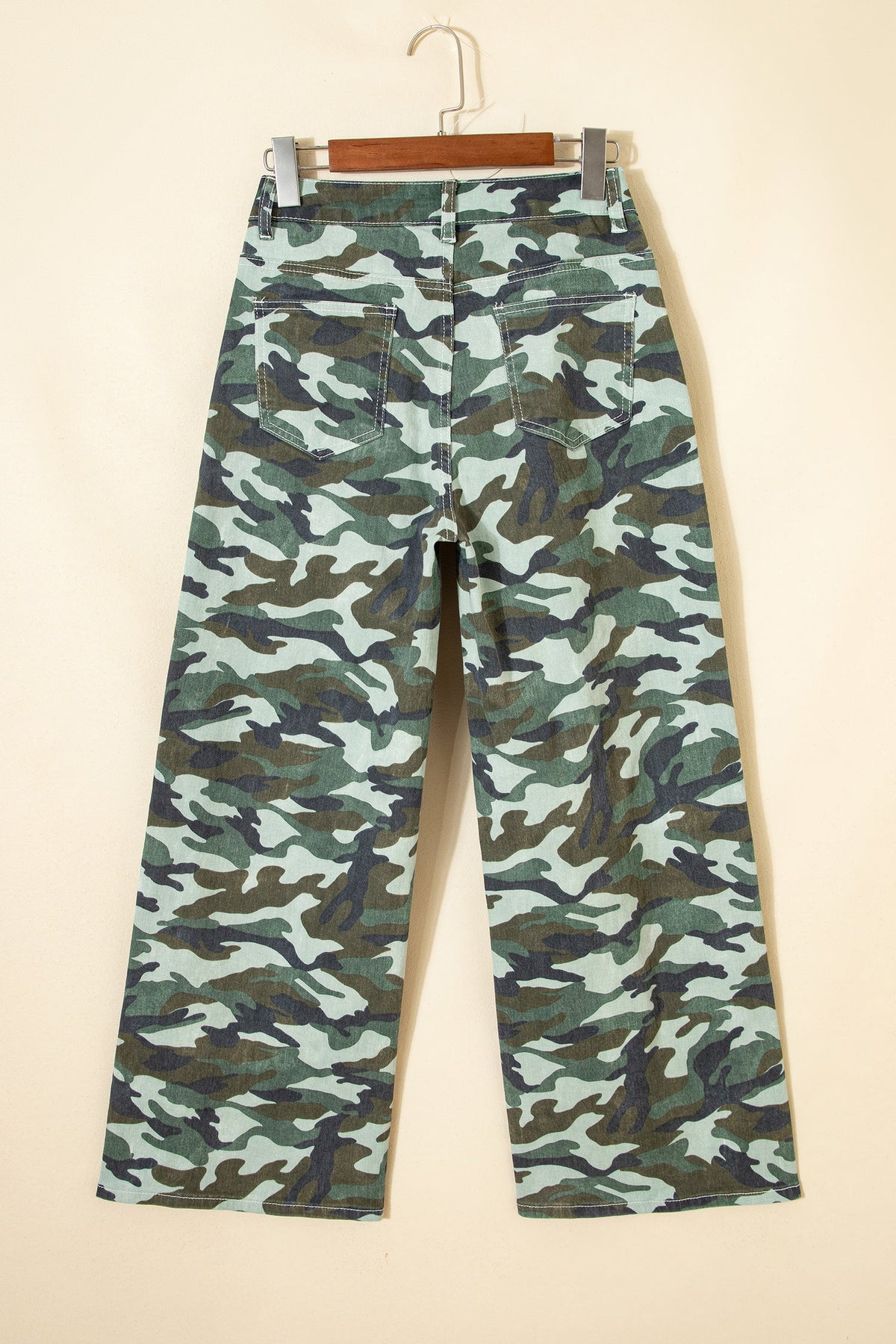 Camo Wide Leg Drawstring Denim Pants