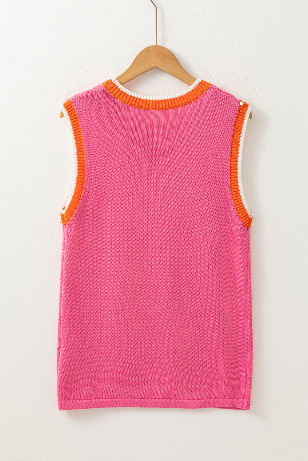 Contrast Trim Pearl Crewneck Sweater Top