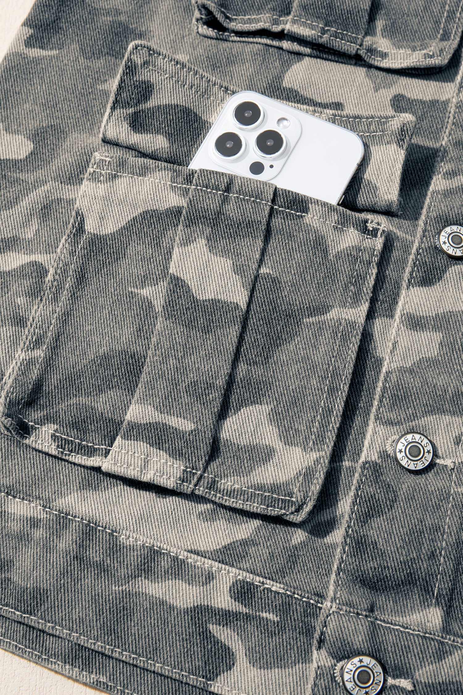 Camo Denim Cargo Pocket Buttoned Vest