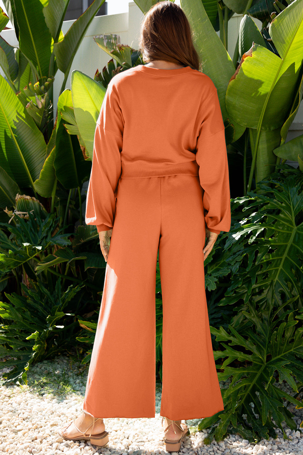 Solid Puff Sleeve Top and Drawstring Pants Set