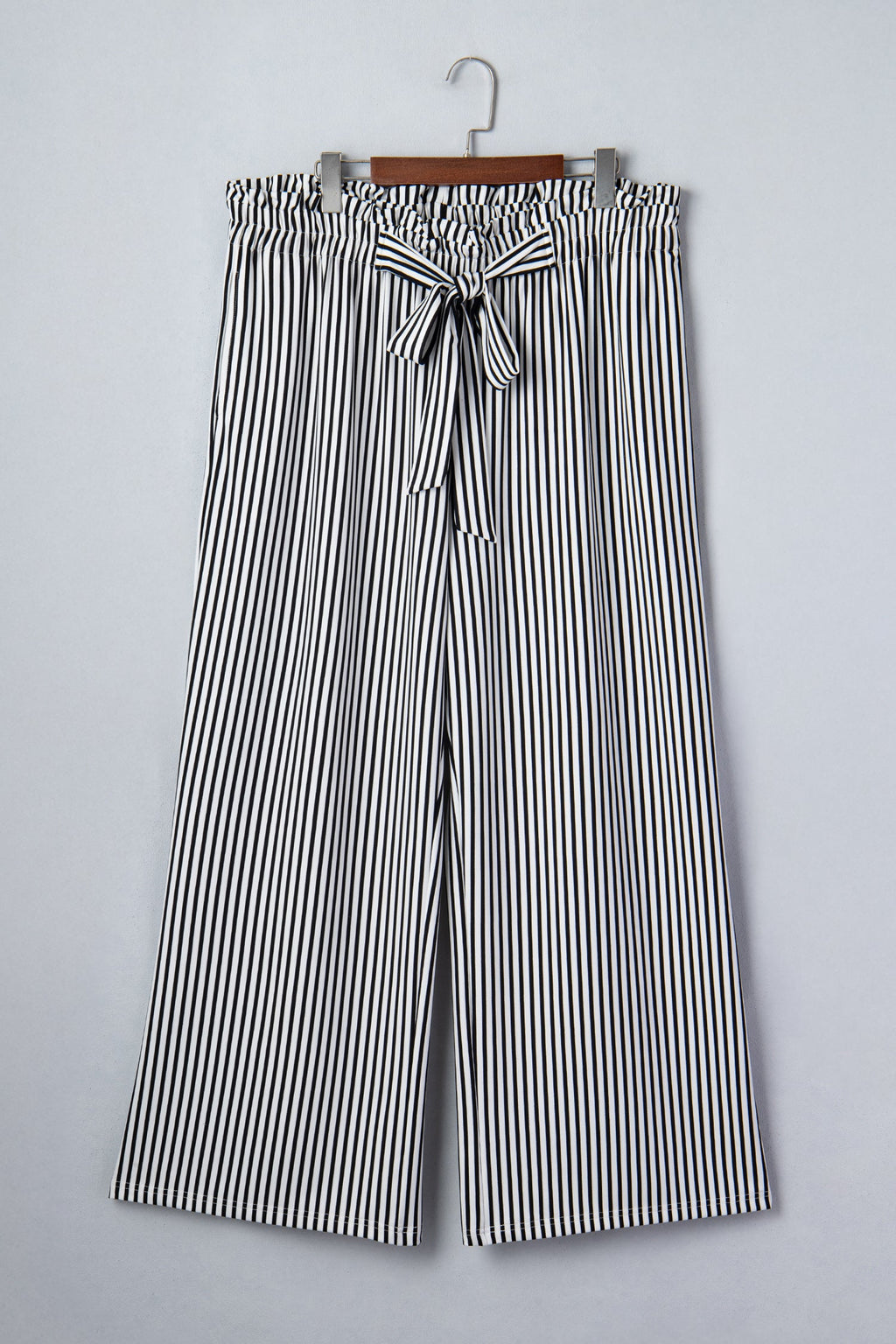 Plus Size Stripe Tie Waist Straight Pants