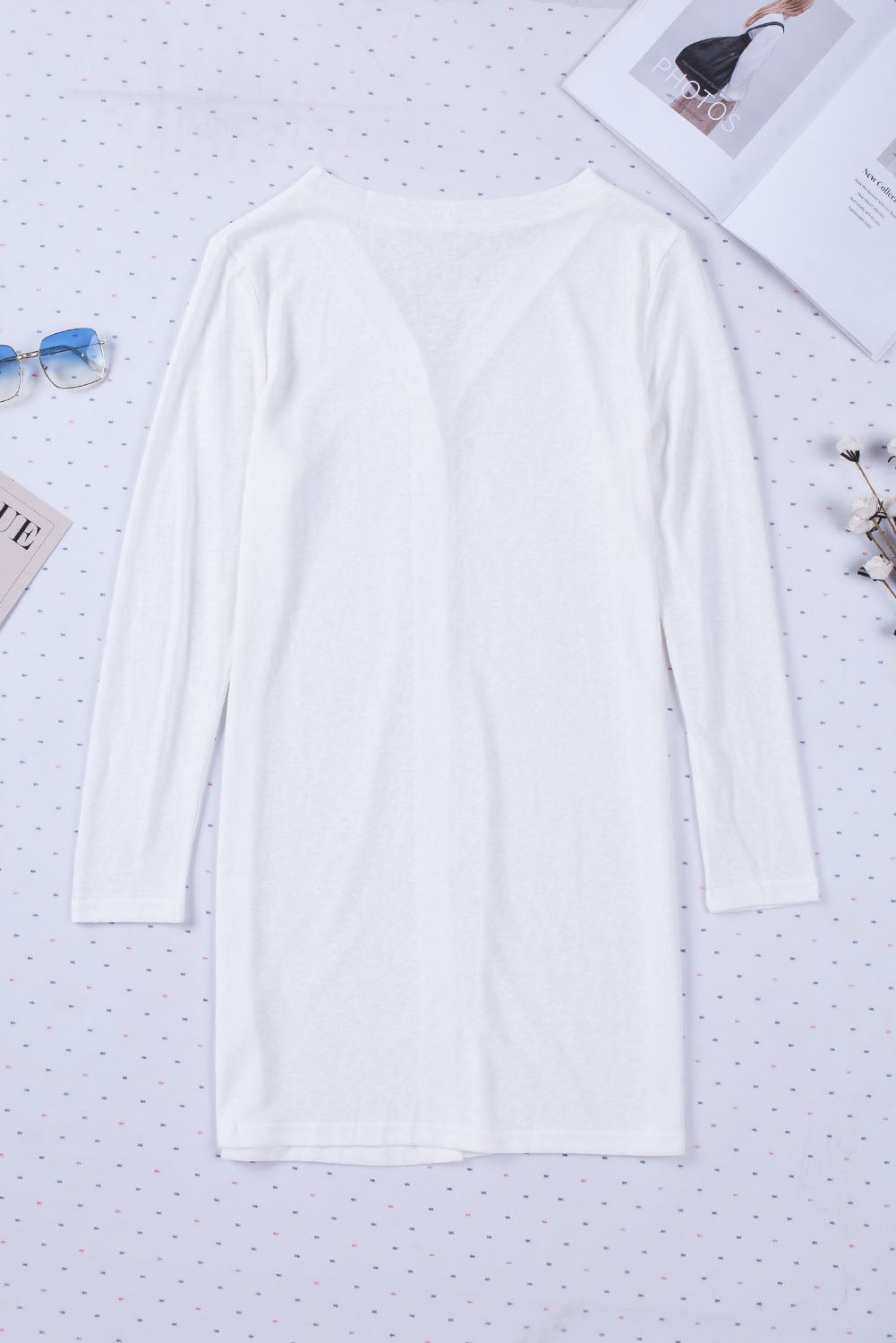Solid Open-Front Buttoned Cardigan