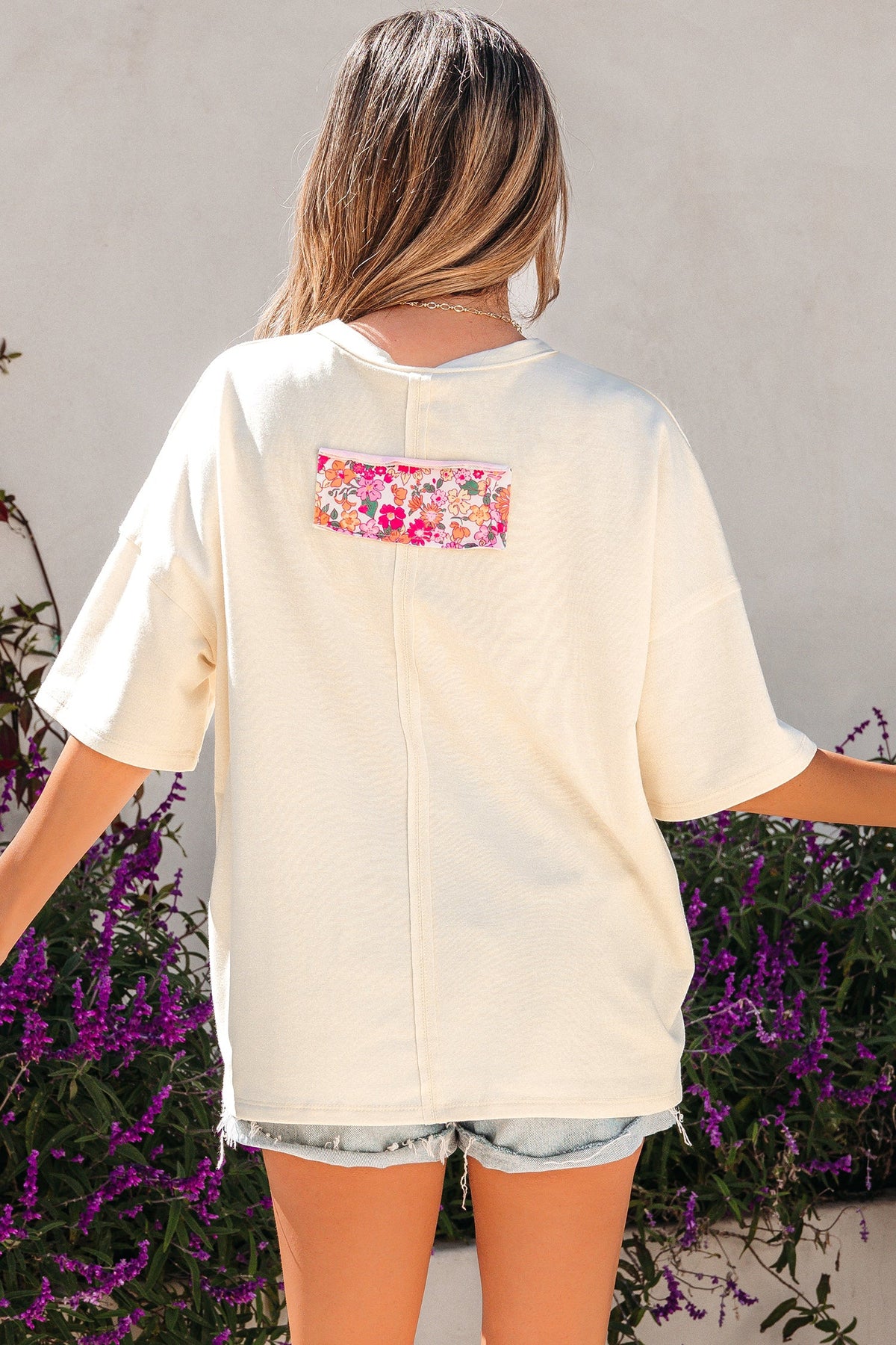 Floral Patchwork Raw Seam Oversize Tee