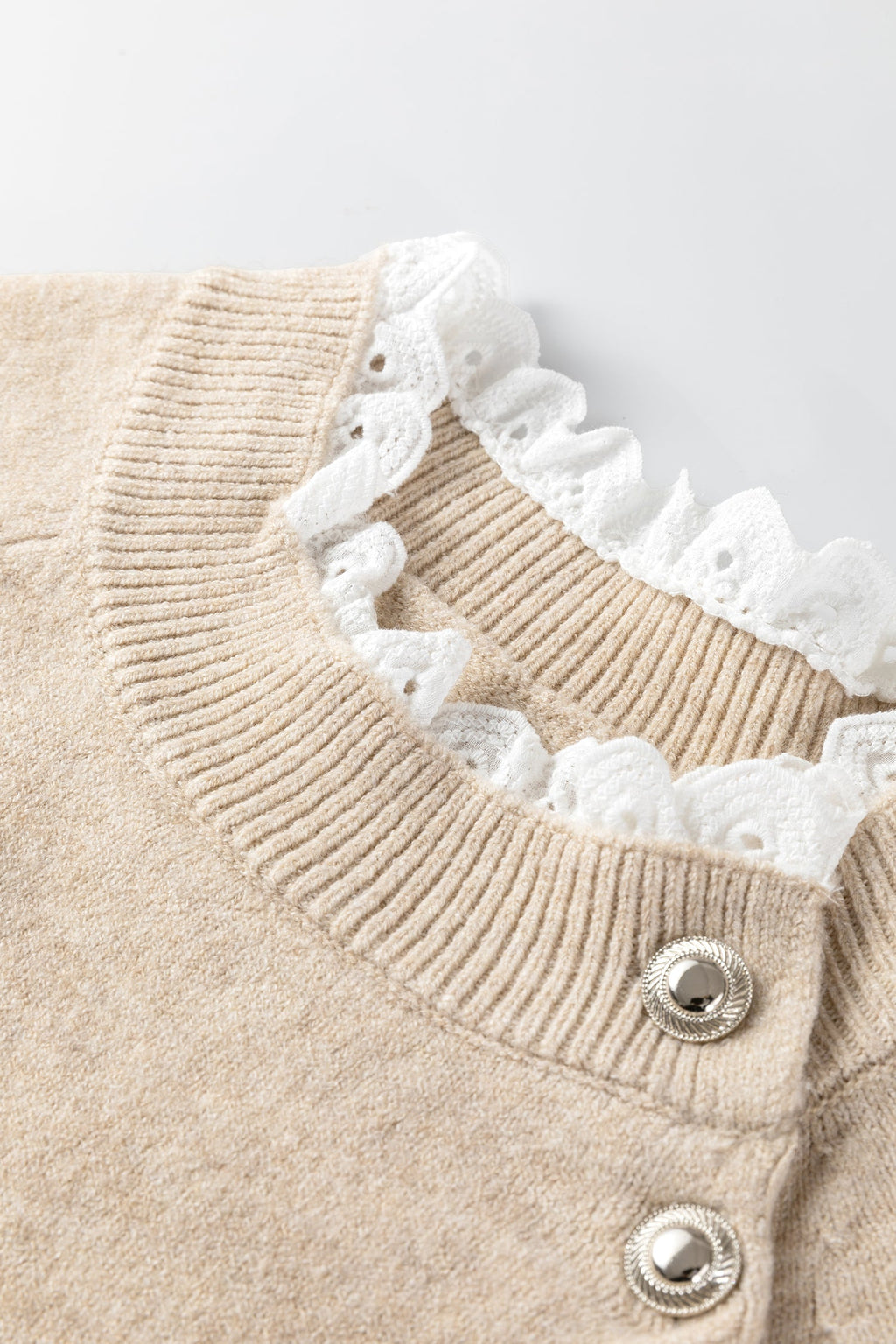 Lace Trim Buttoned Raglan Sleeve Sweater Dress