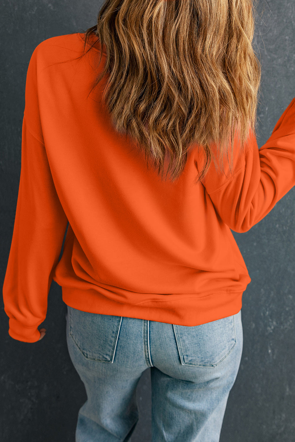 Solid Drop Shoulder Crewneck Pullover Sweatshirt