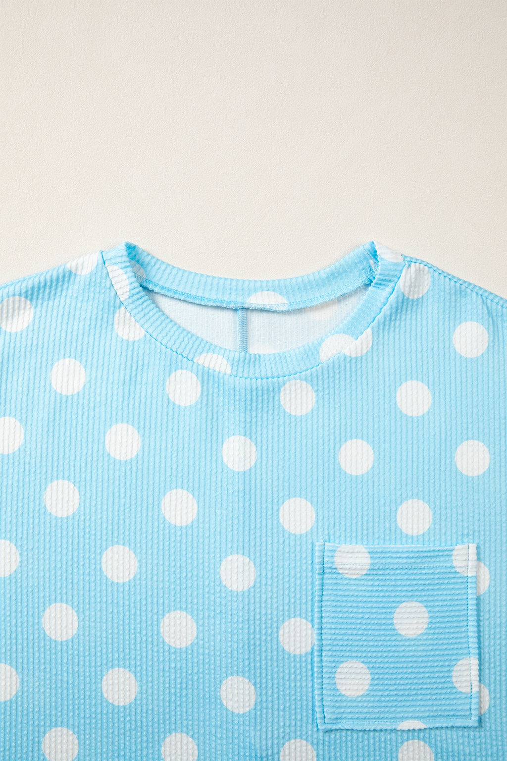 Polka Dot Patch Pocket Drop Shoulder Textured Top