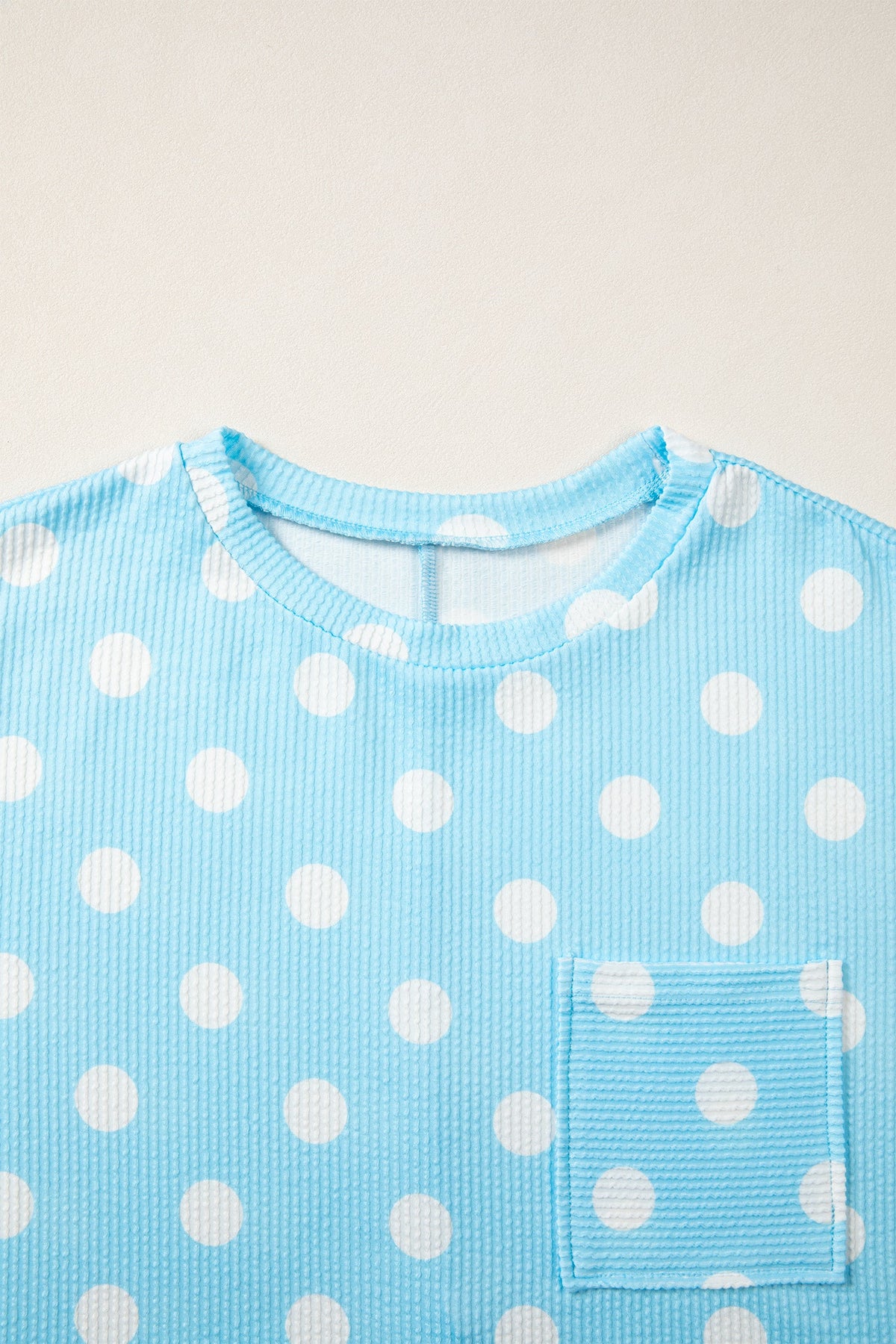 Polka Dot Patch Pocket Drop Shoulder Textured Top