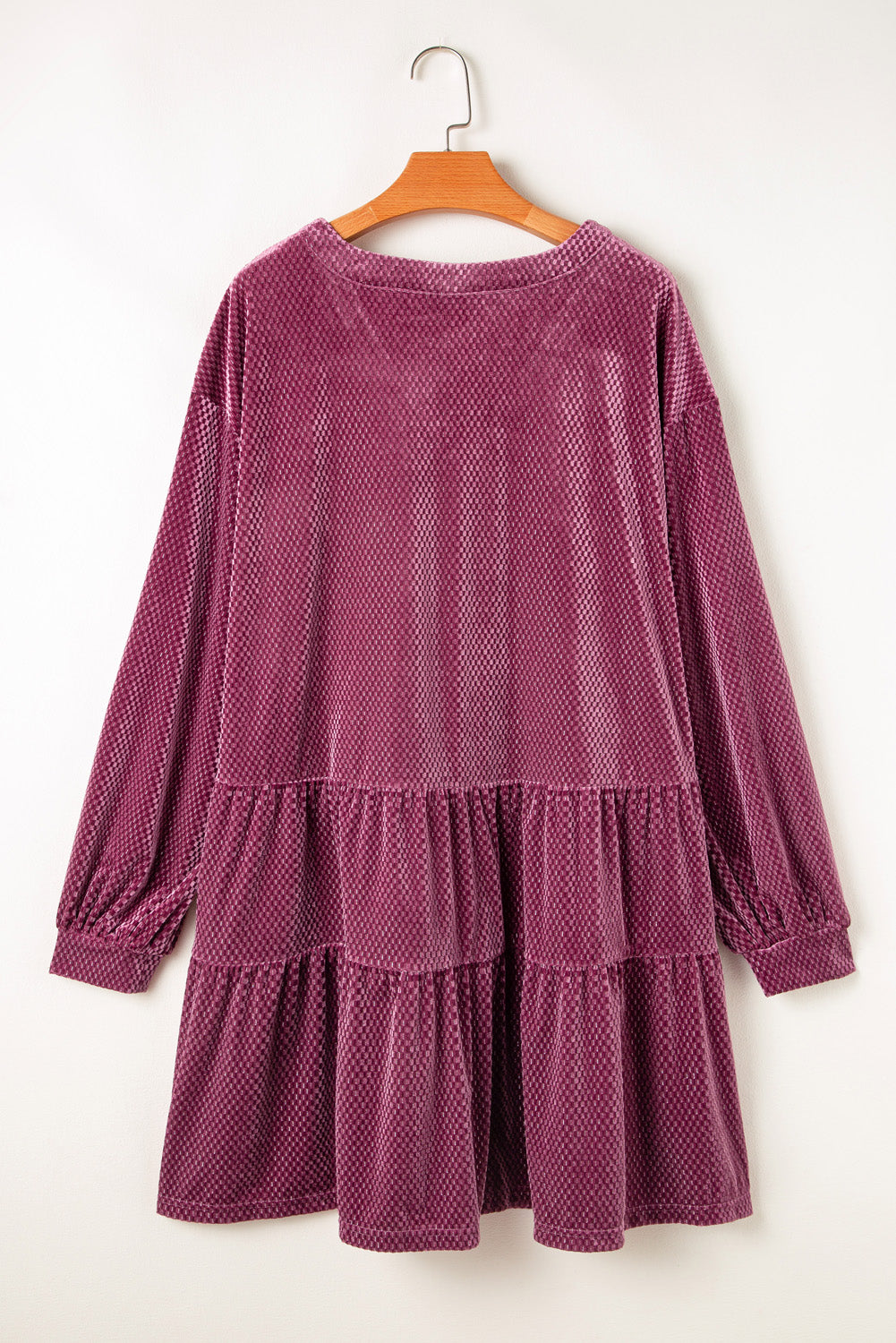 Plus Size Textured Velvet Buttoned Tiered Dress