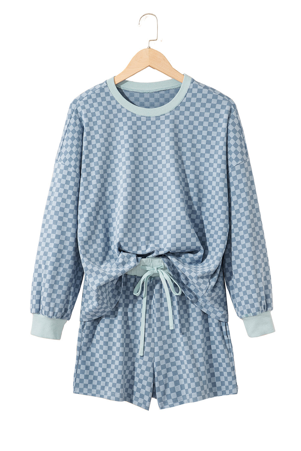 Checker Long Sleeve Pullover and Shorts Set