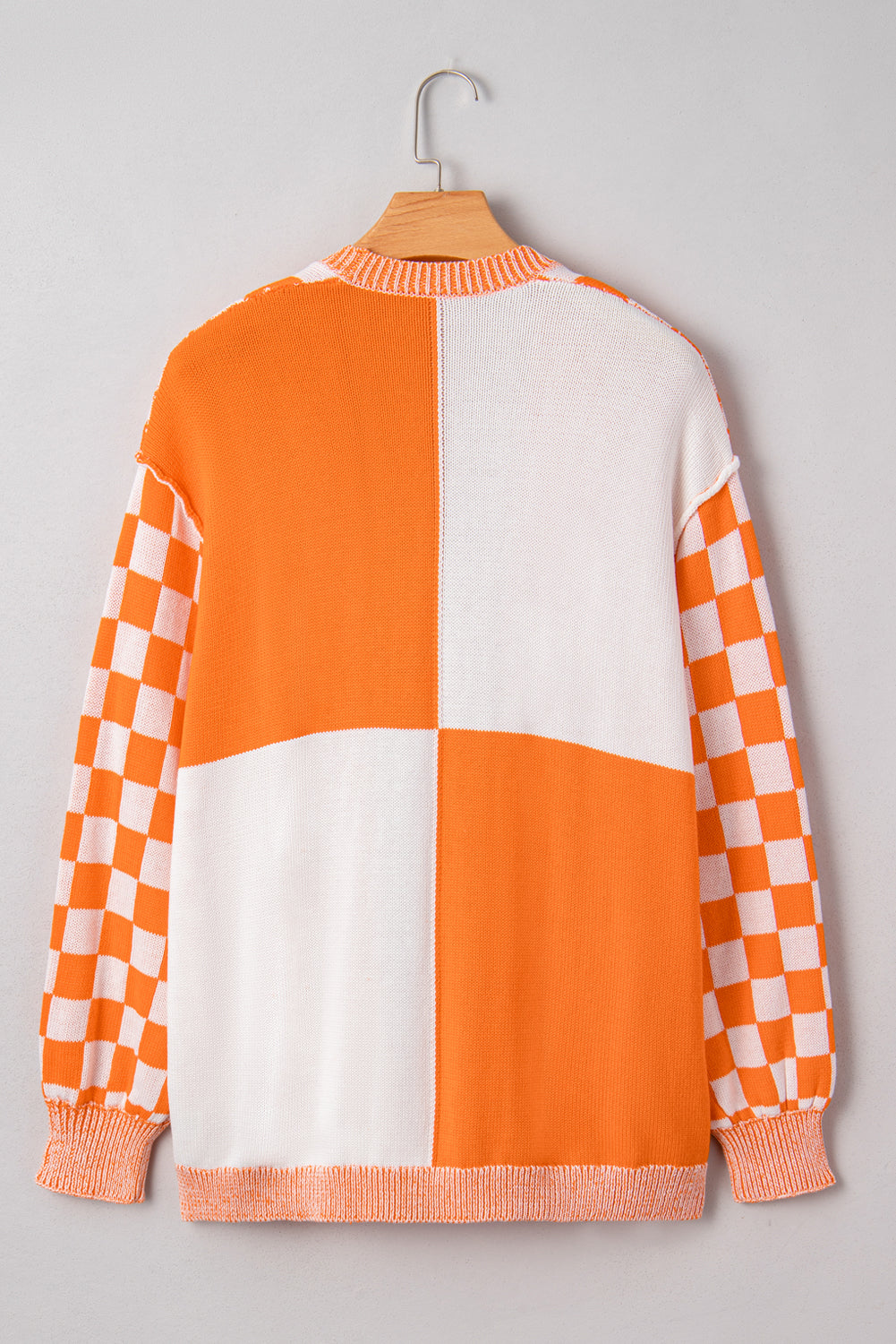 Plus Size Checker Drop Shoulder Open Front Cardigan