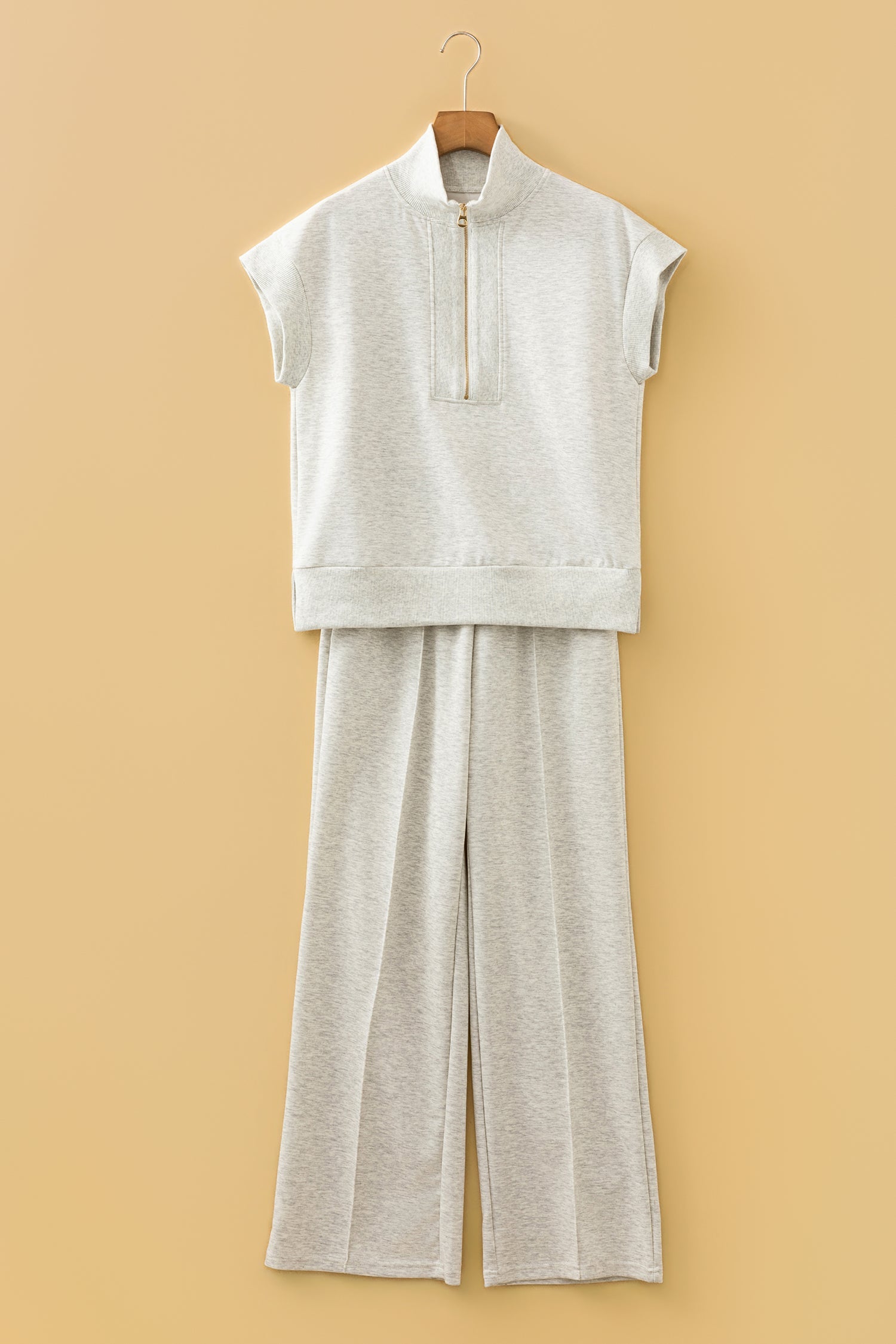 Solid Half Zip Polo Tee and Pants Set