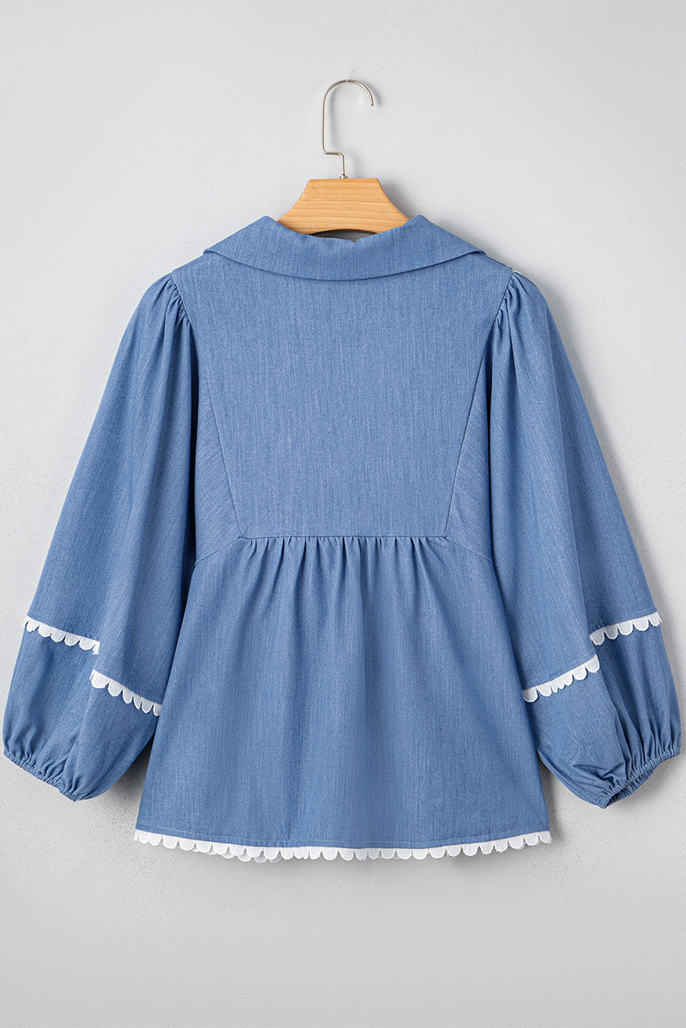 Solid Lace Ric-Rac 3/4 Sleeve Babydoll Blouse