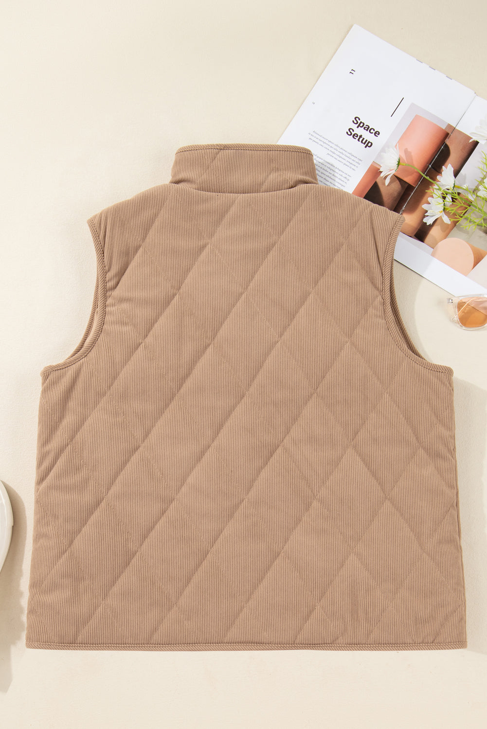 Plus Size Quilted Corduroy Snap Button Vest Jacket
