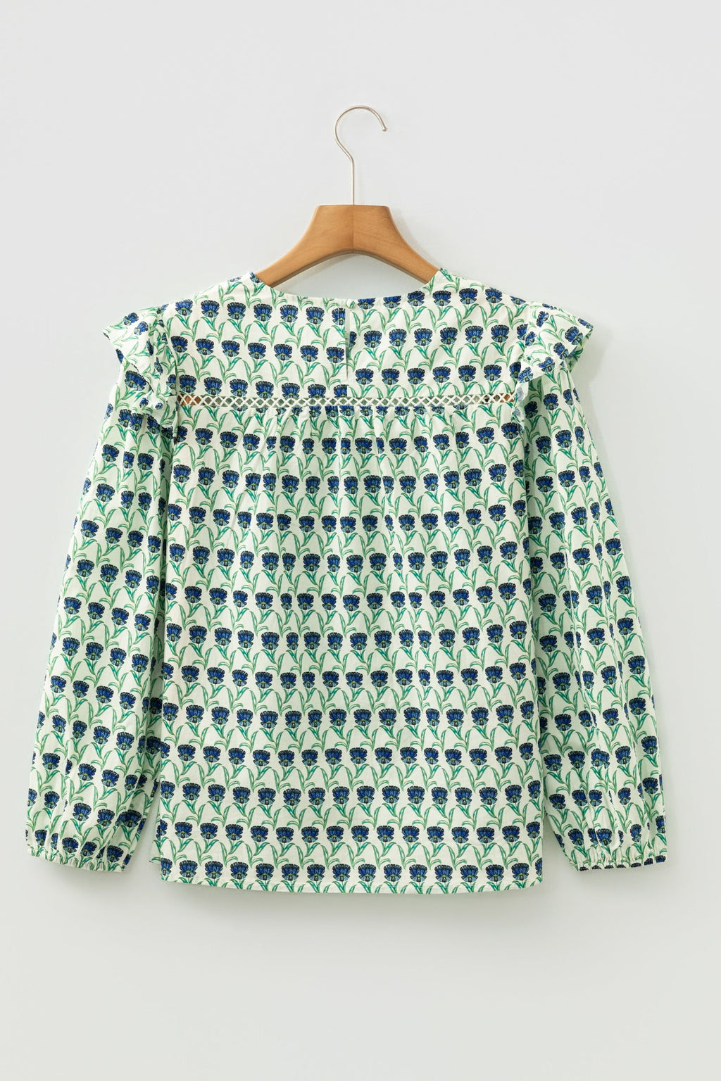 Floral Lace Trim Ruffle Long Sleeve Blouse