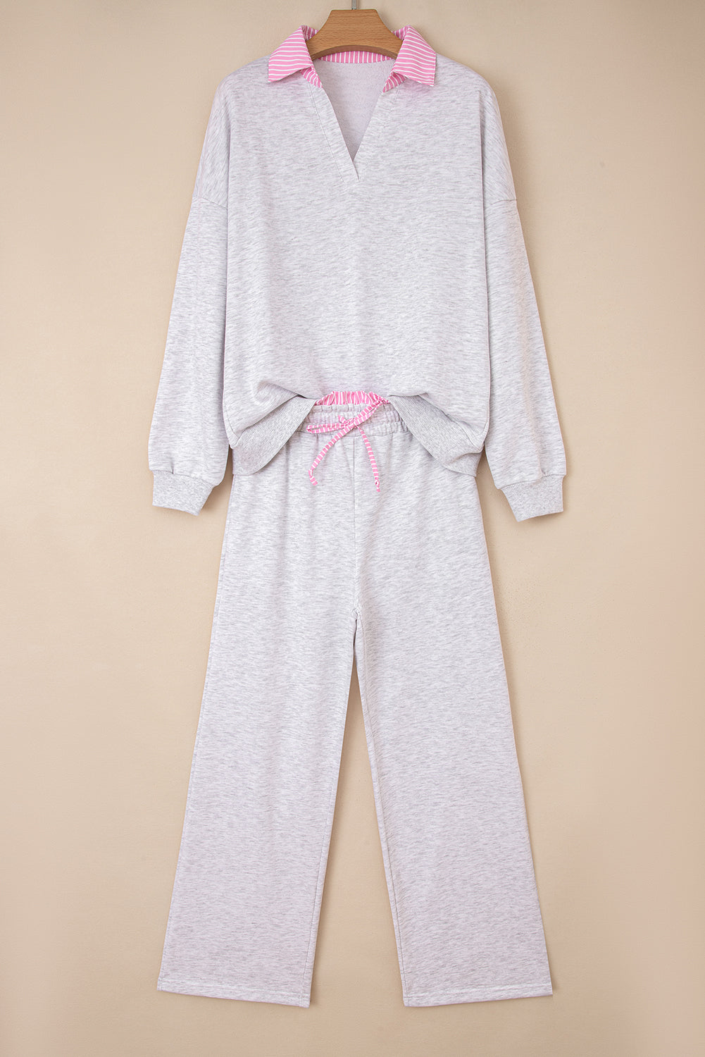 Stripe Contrast Trim Pullover and Drawstring Pants Set