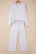 Stripe Contrast Trim Pullover and Drawstring Pants Set