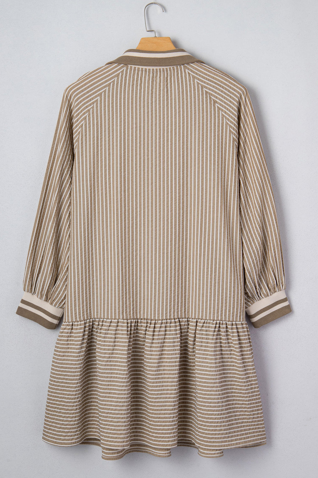 Plus Size Stripe Zip-Up Collared Mini Dress