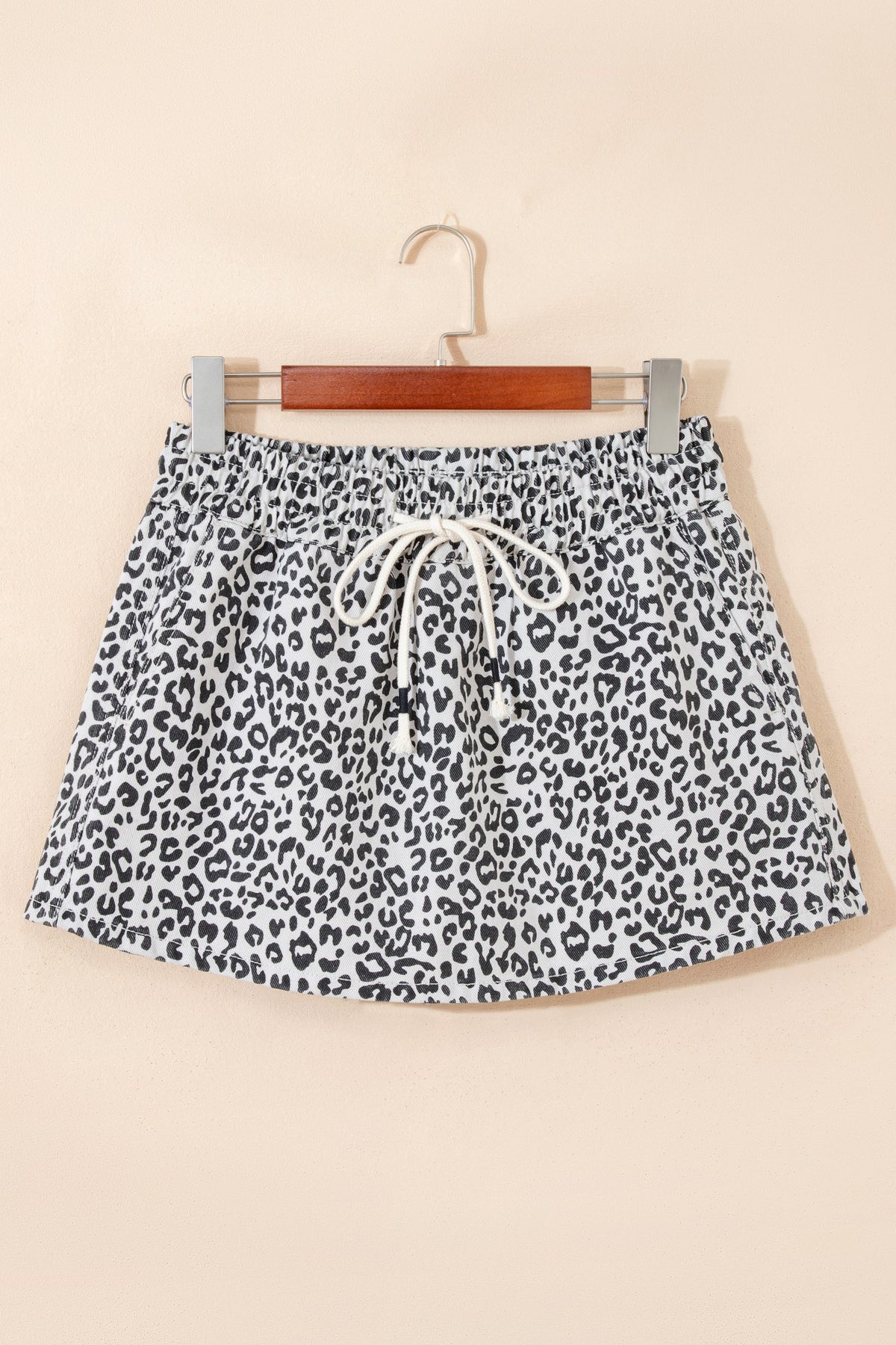 Leopard Denim Tassel Drawstring Skort
