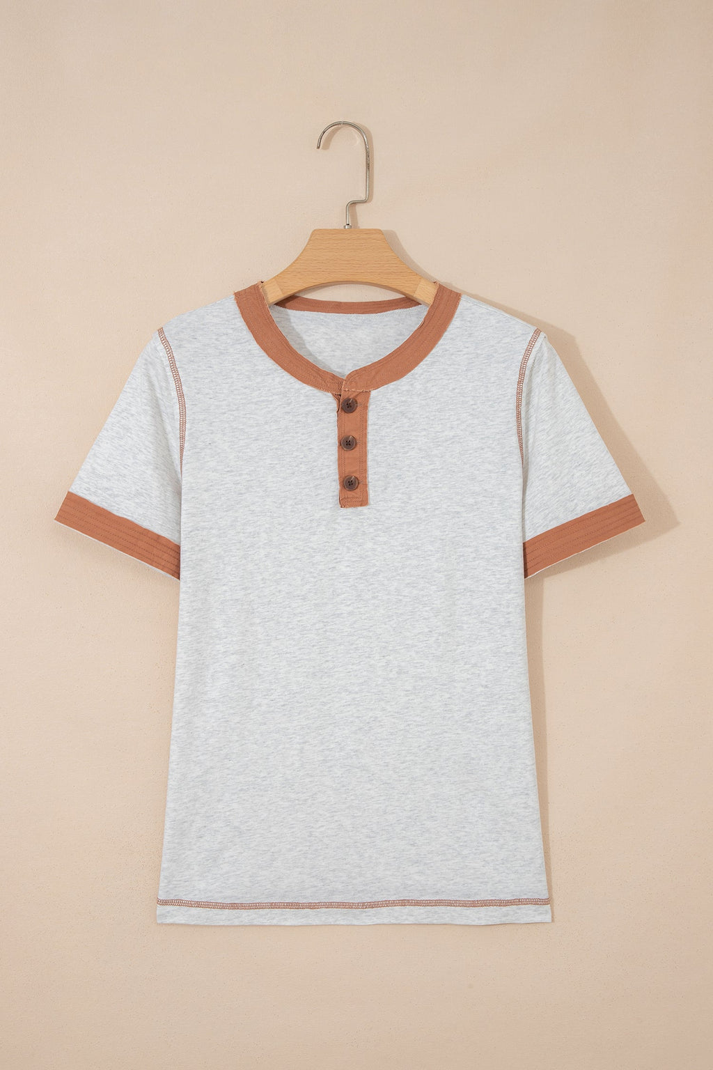 Colorblock Raw Seam Buttoned Henley Tee