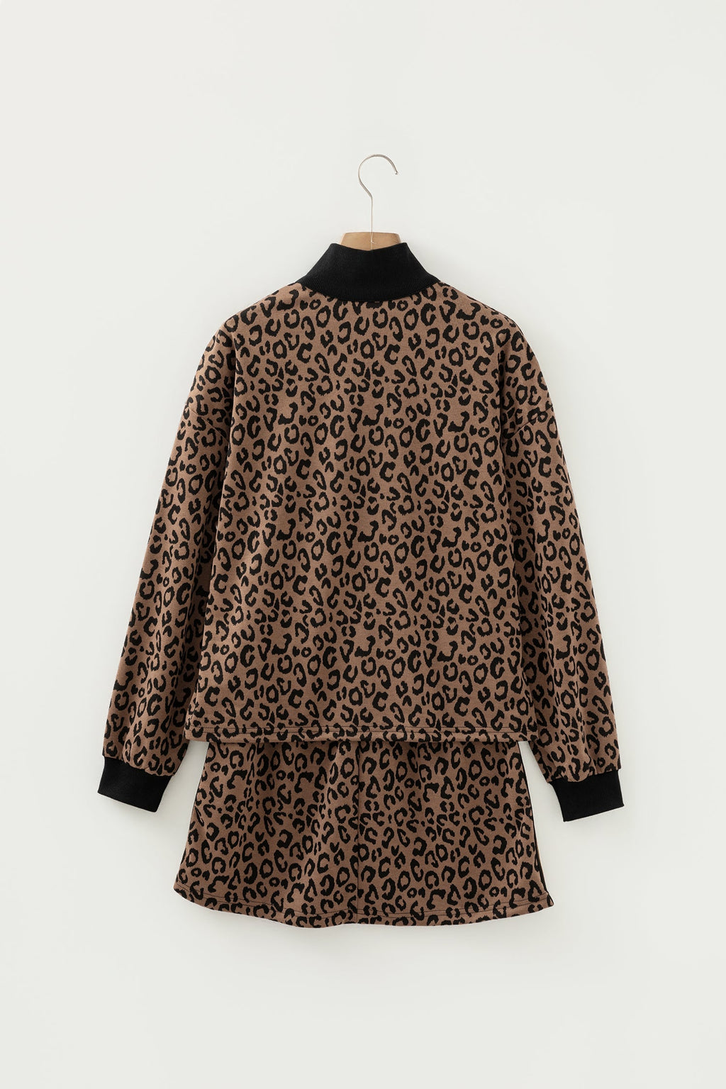 Leopard Quarter Zip Top & Mini Skirt Set