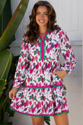 Floral Contrast Stripe Long Sleeve Mini Dress